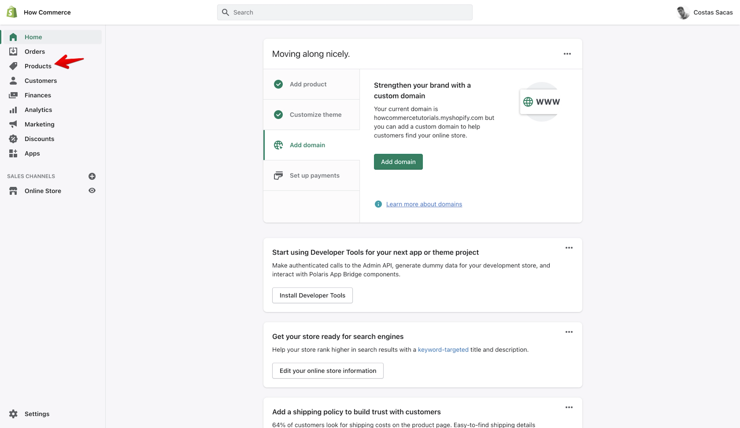 Access the product listing page