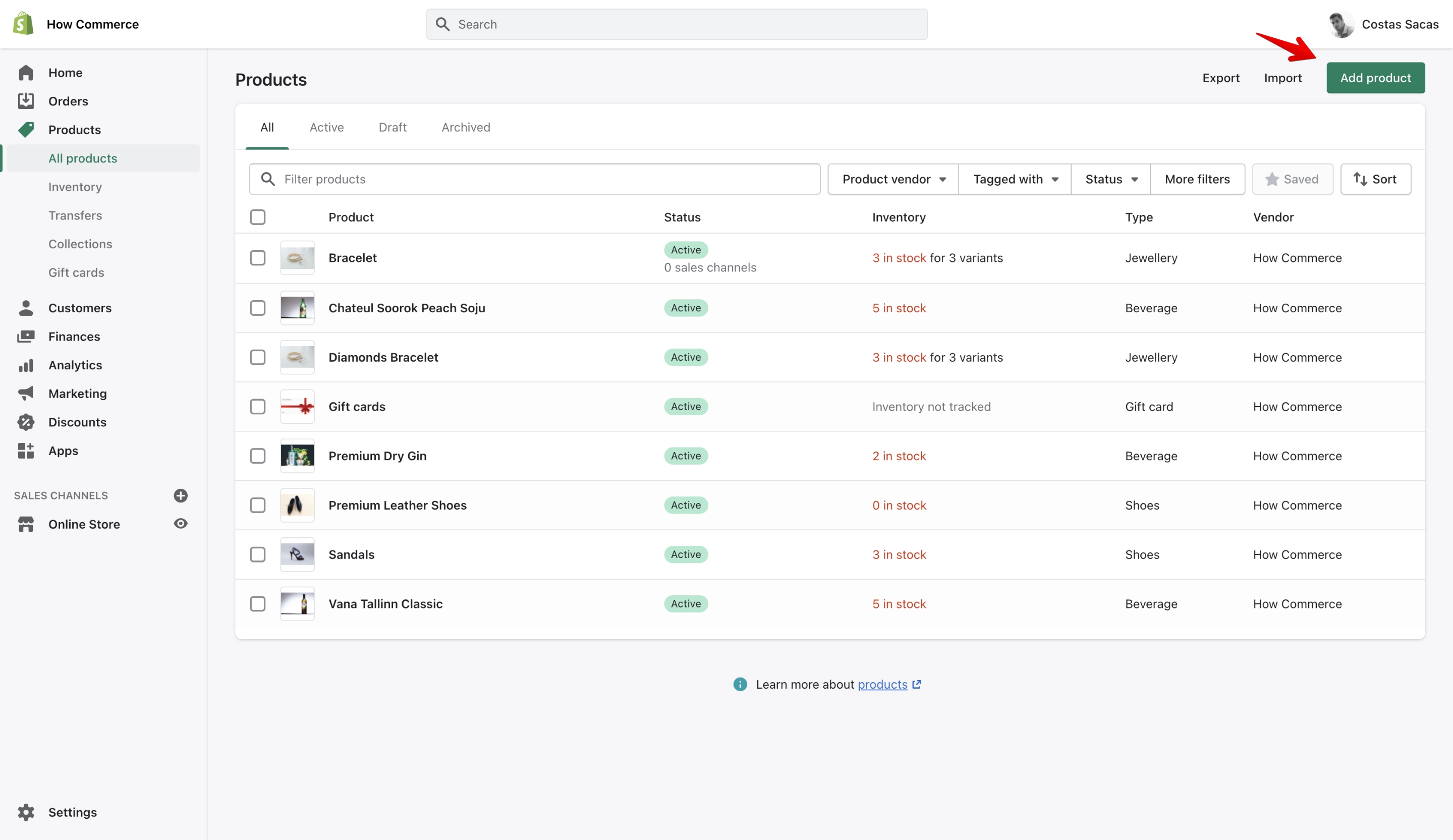 Shopify product listing page
