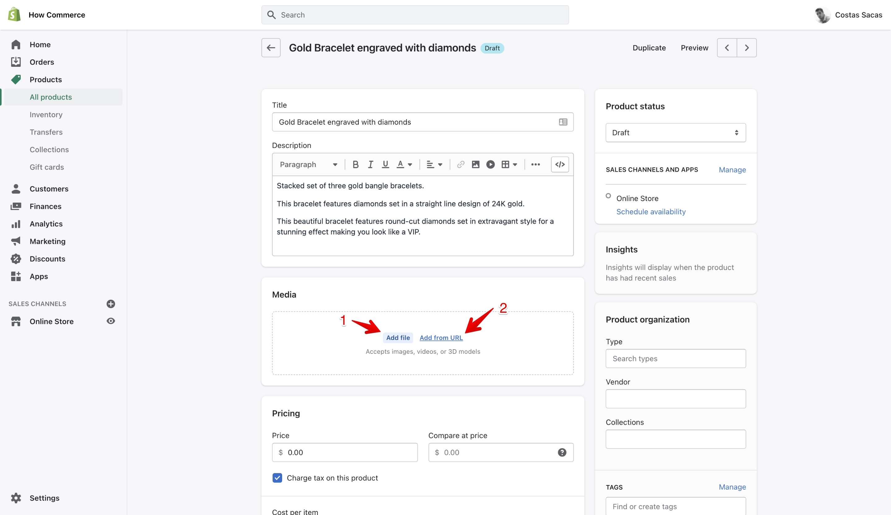 Shopify media upload and URL fields