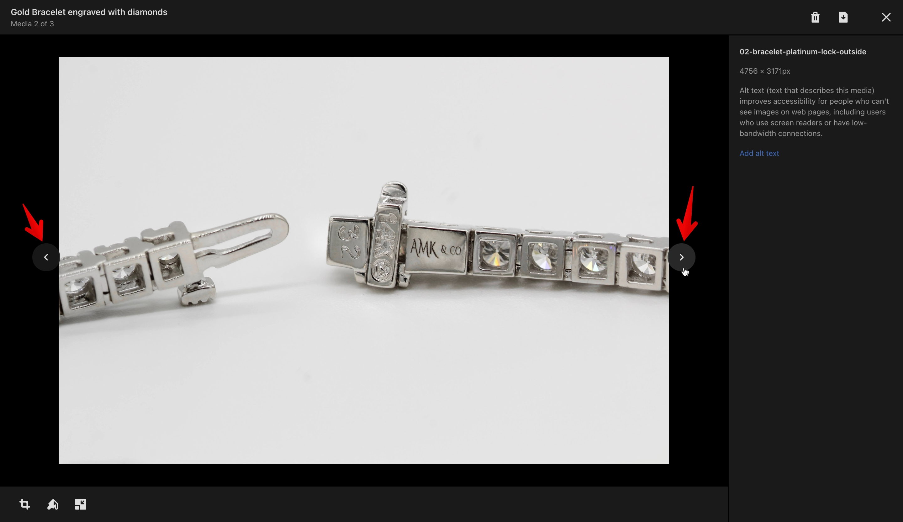 Shopify product image media details navigation