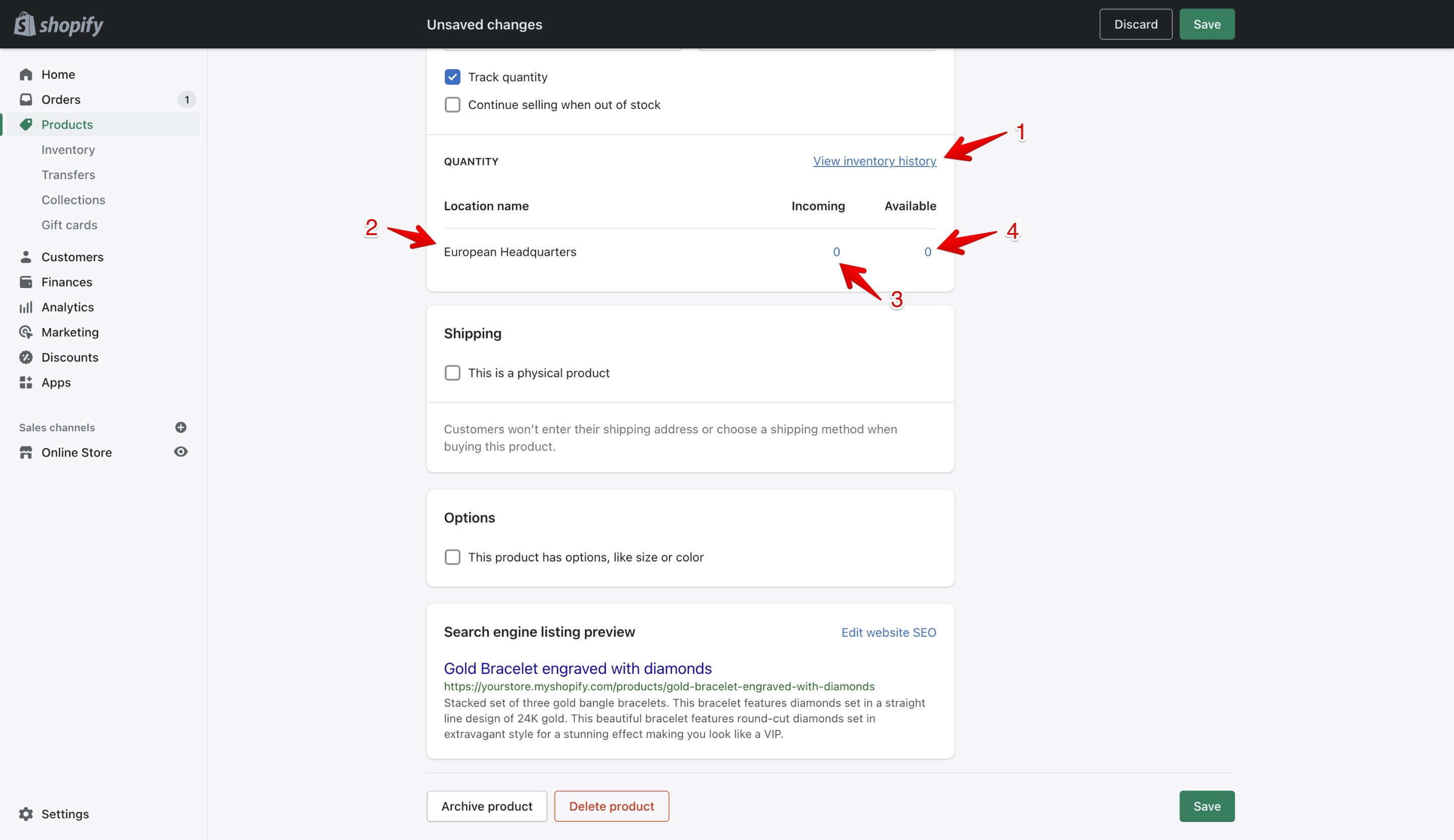 Shopify product inventory adjustment