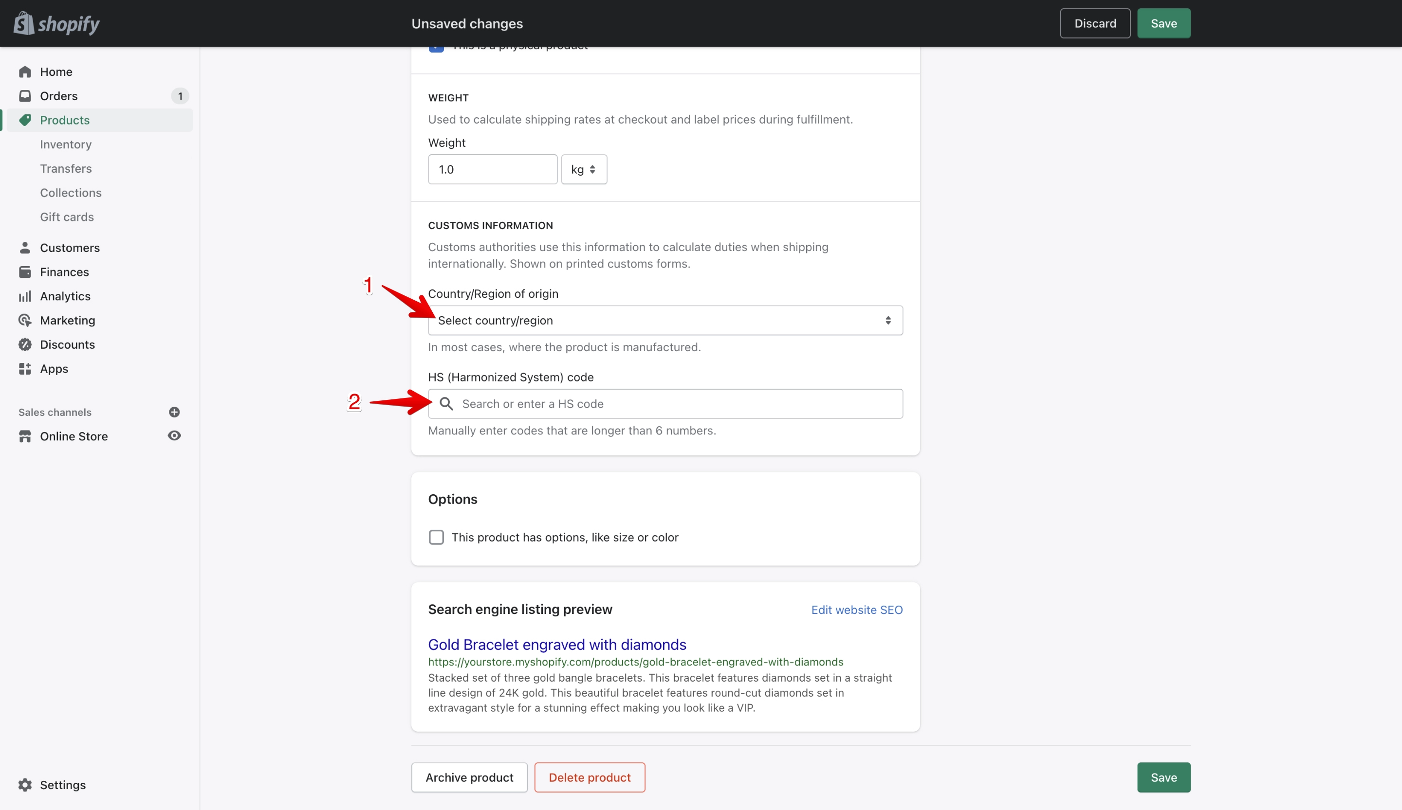 Shopify product custom information section