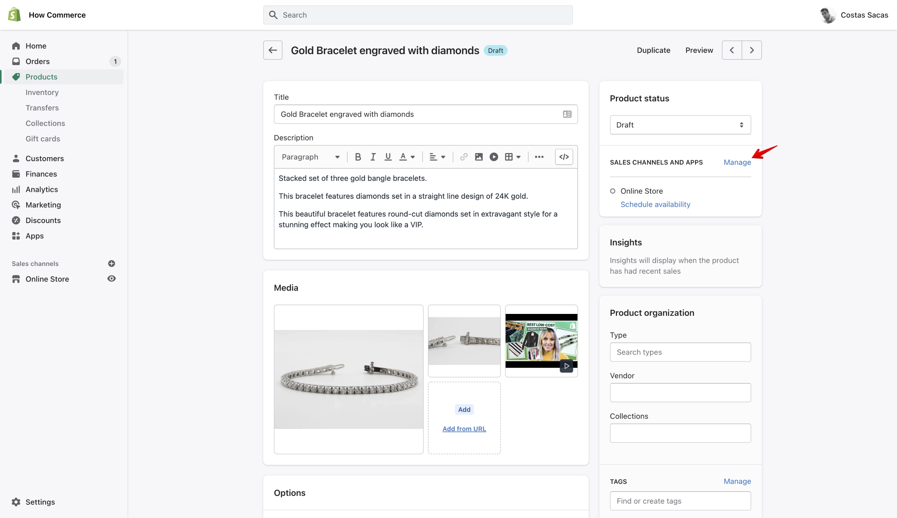 Shopify 'Sales channels and apps' section
