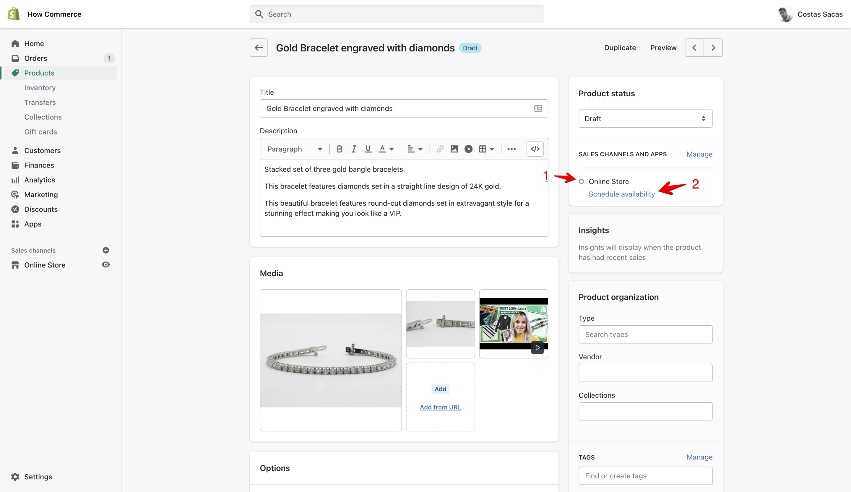 Shopify 'Sales channels' schedule availability