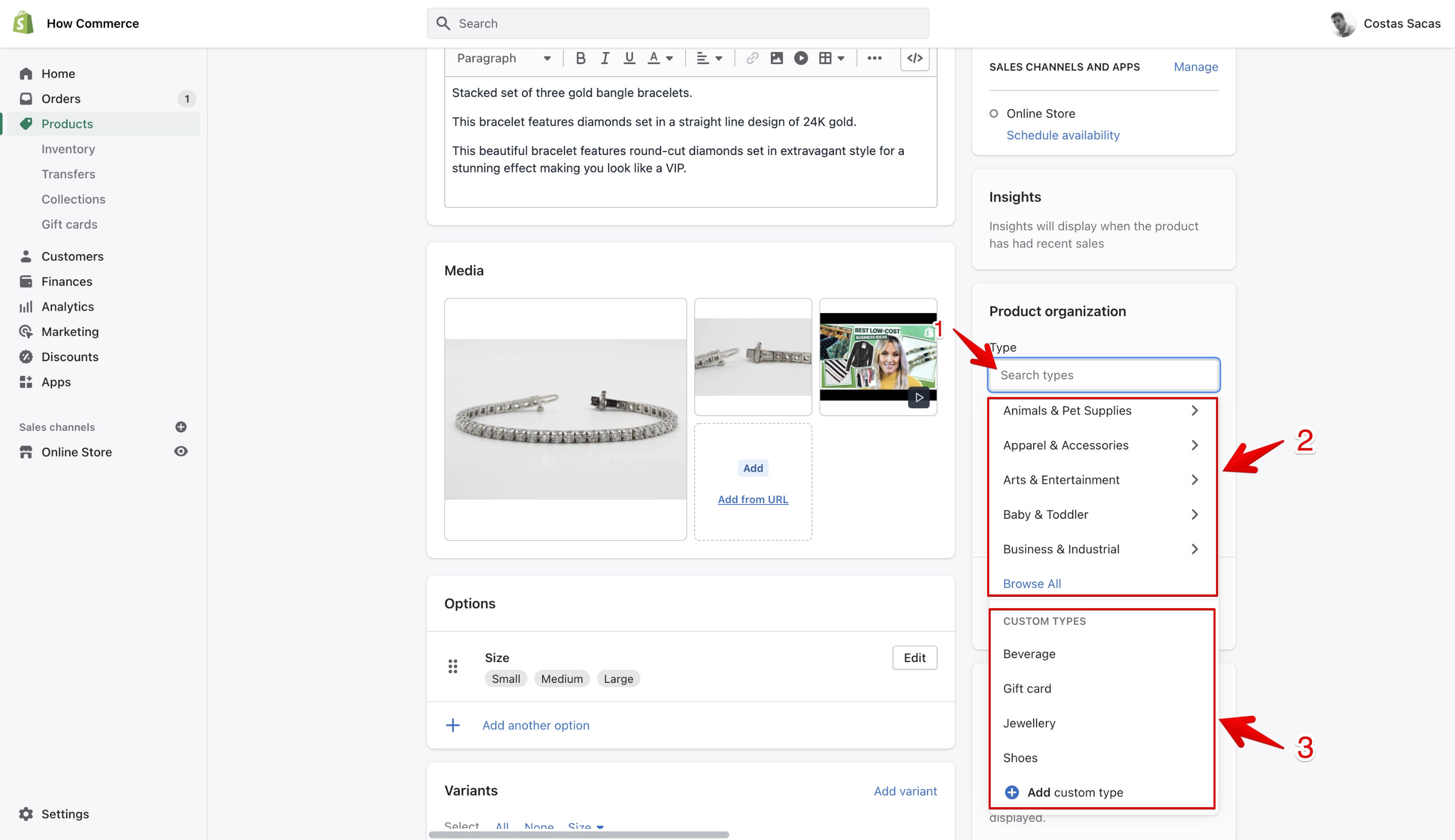 Shopify product types