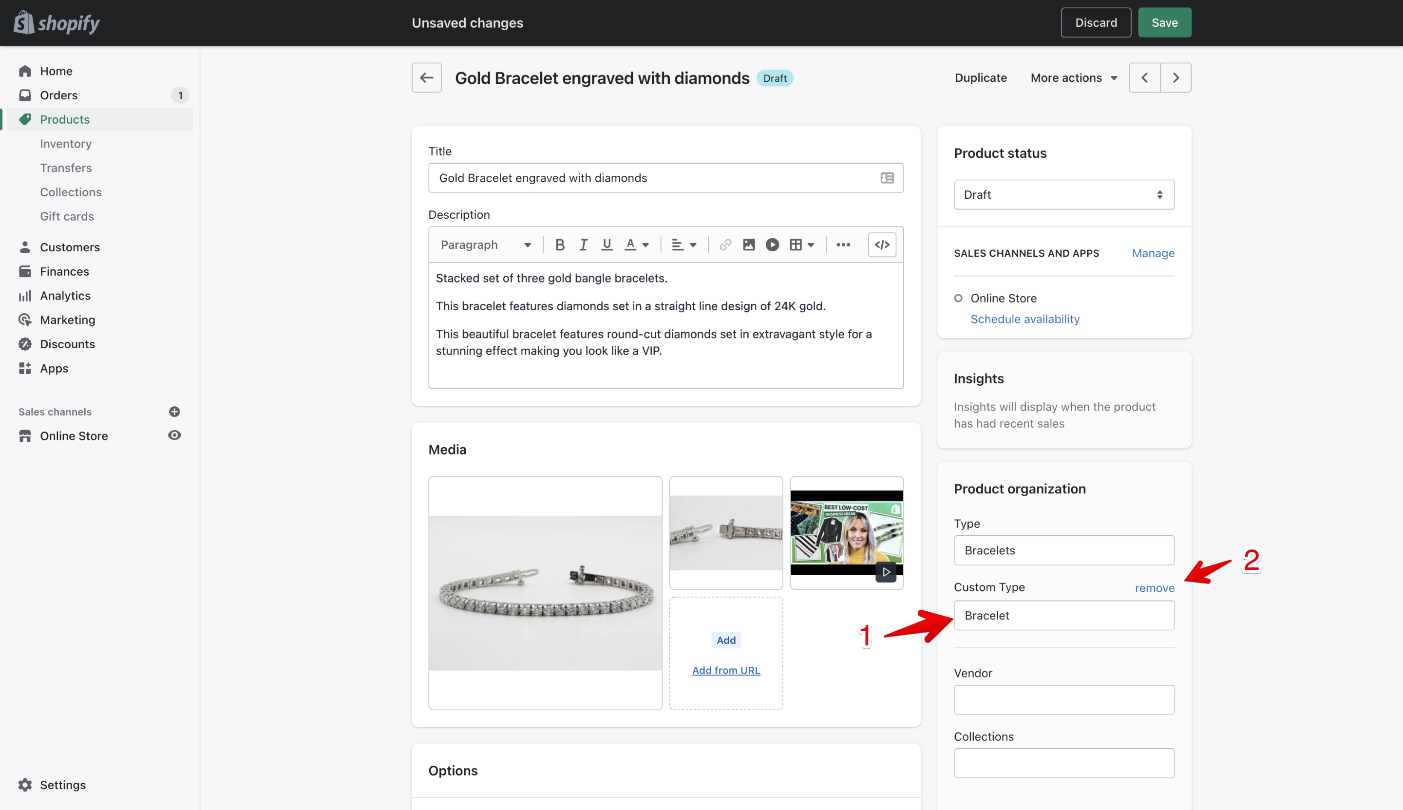 Shopify custom product types