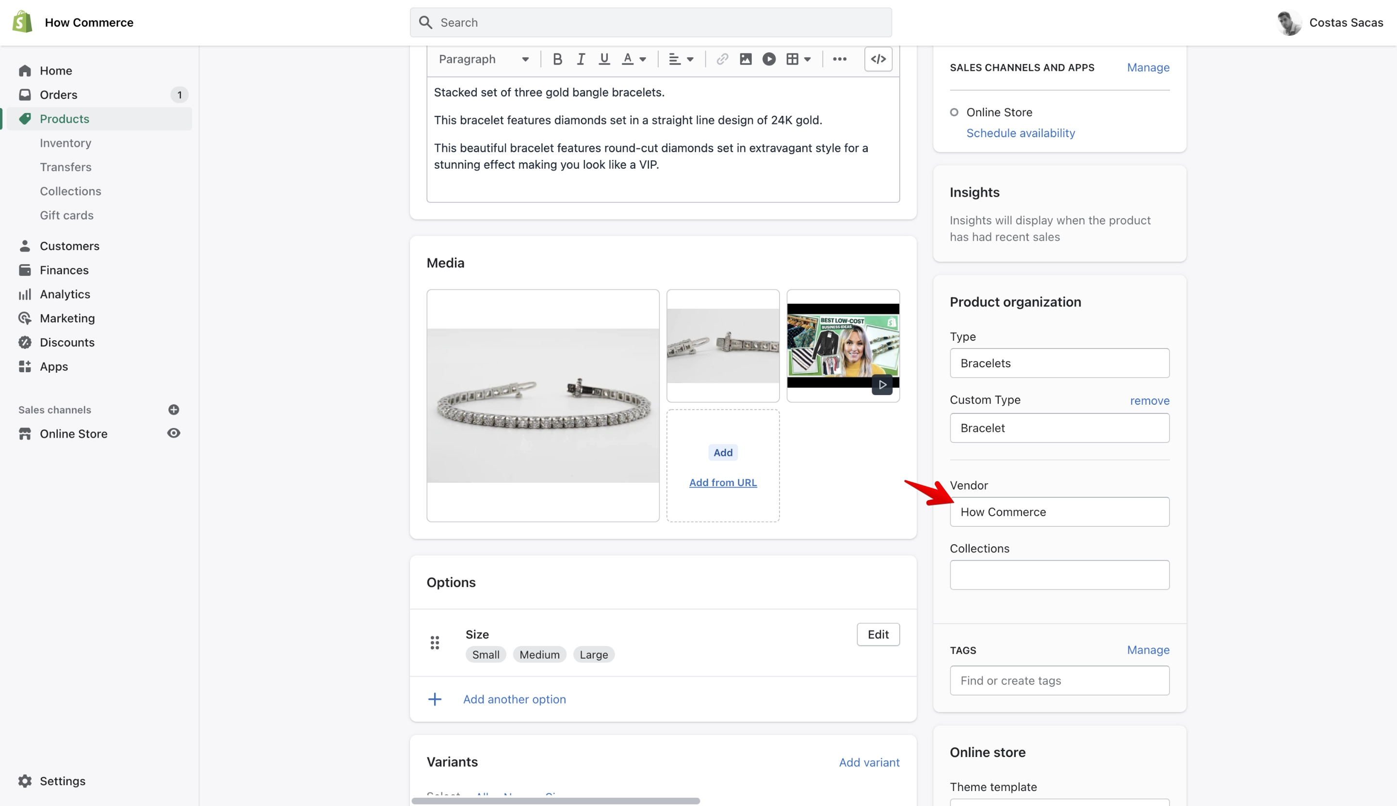 Shopify product vendor section