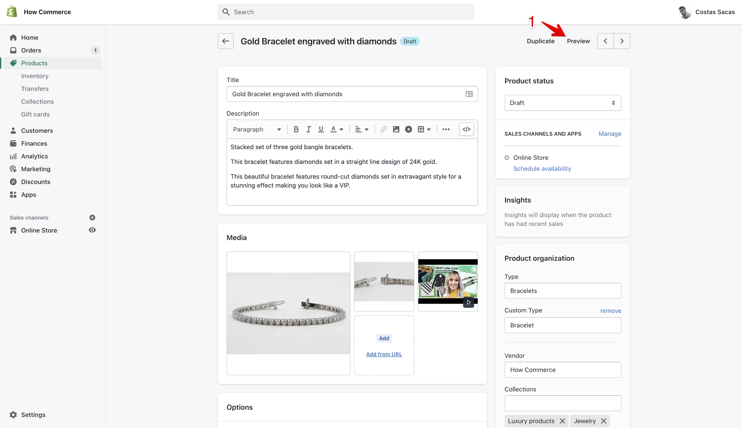 Shopify product preview link.