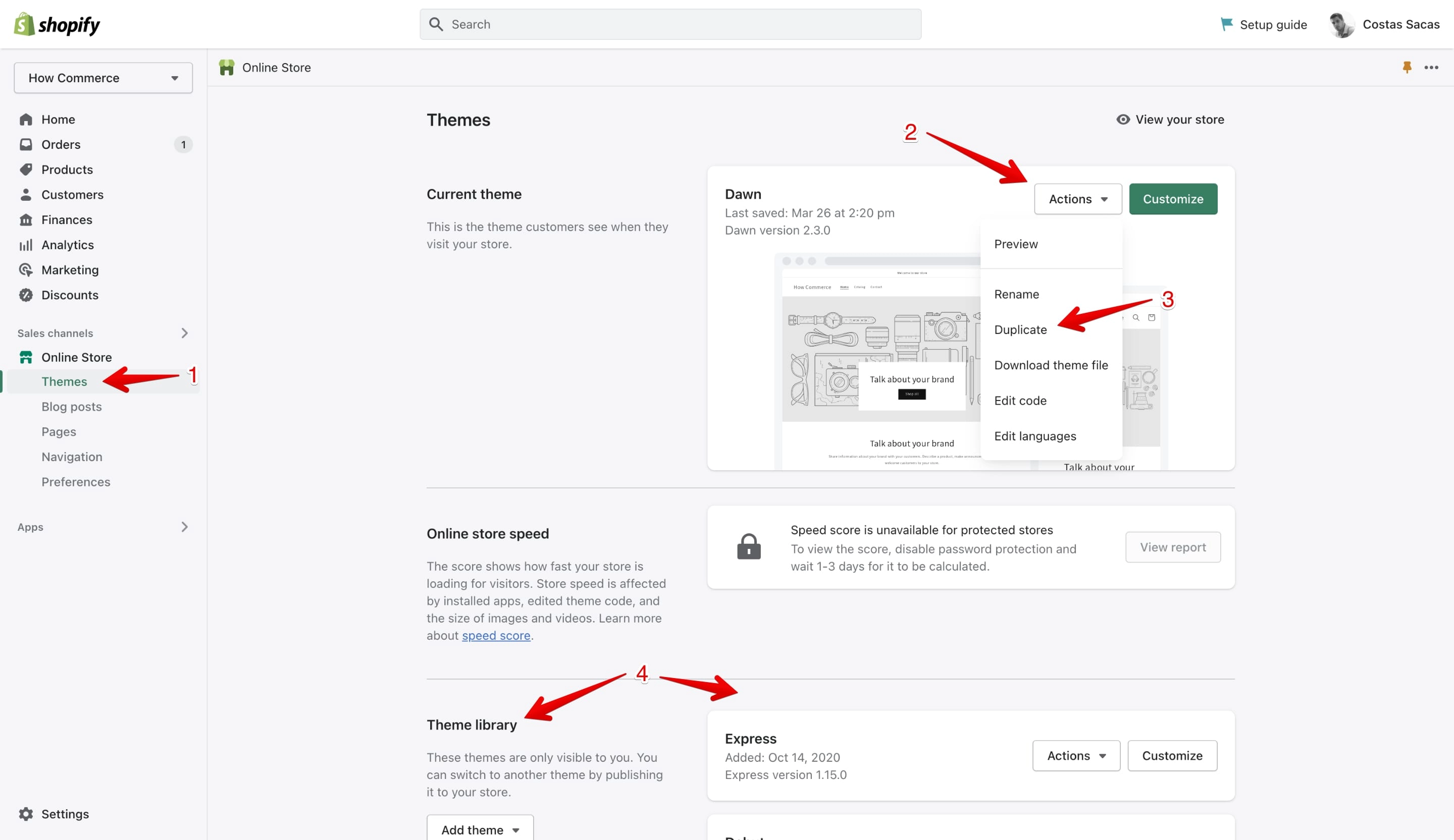 Shopify live theme duplication process