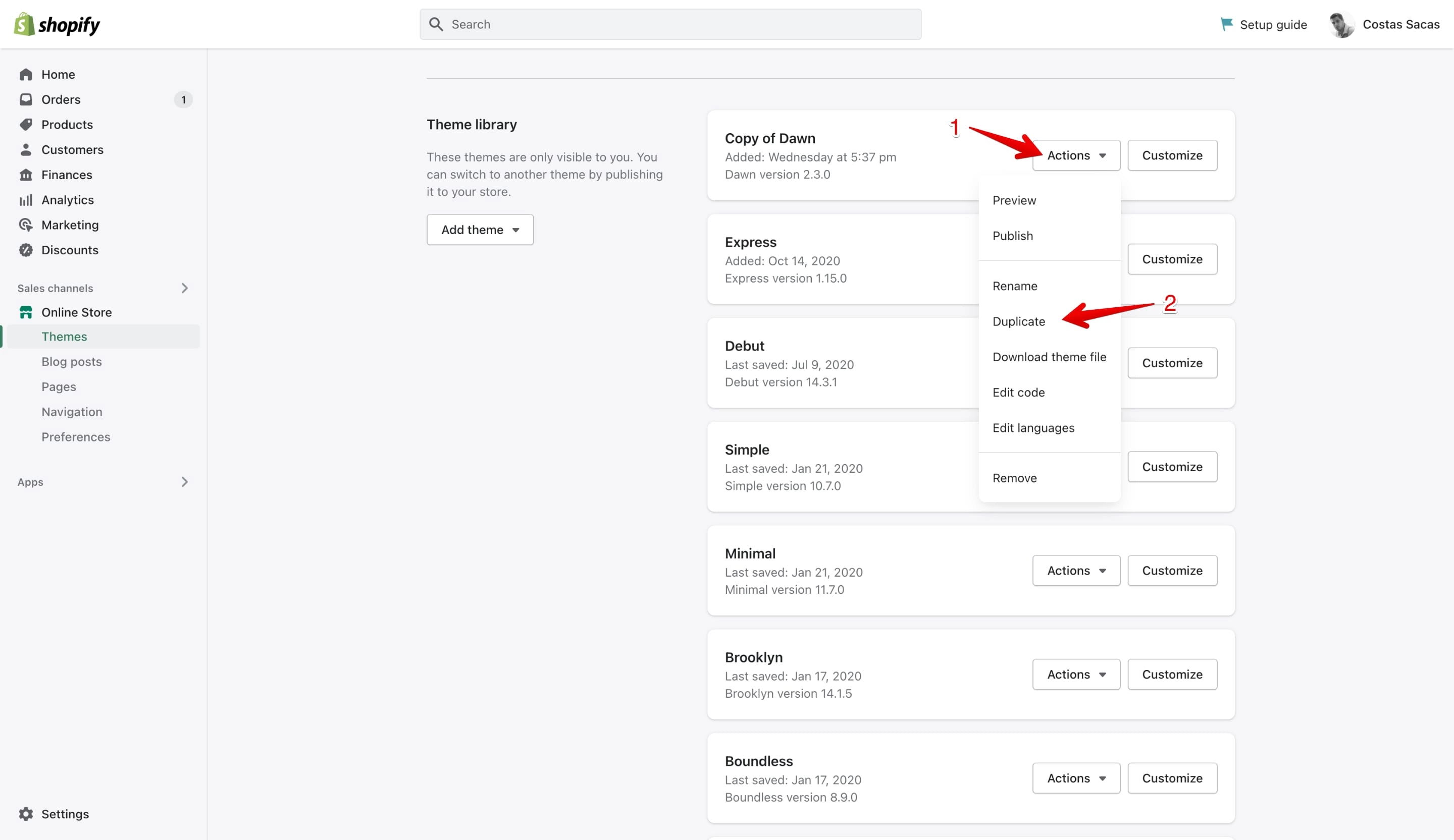 Duplication of the Dawn theme duplicate in Shopify