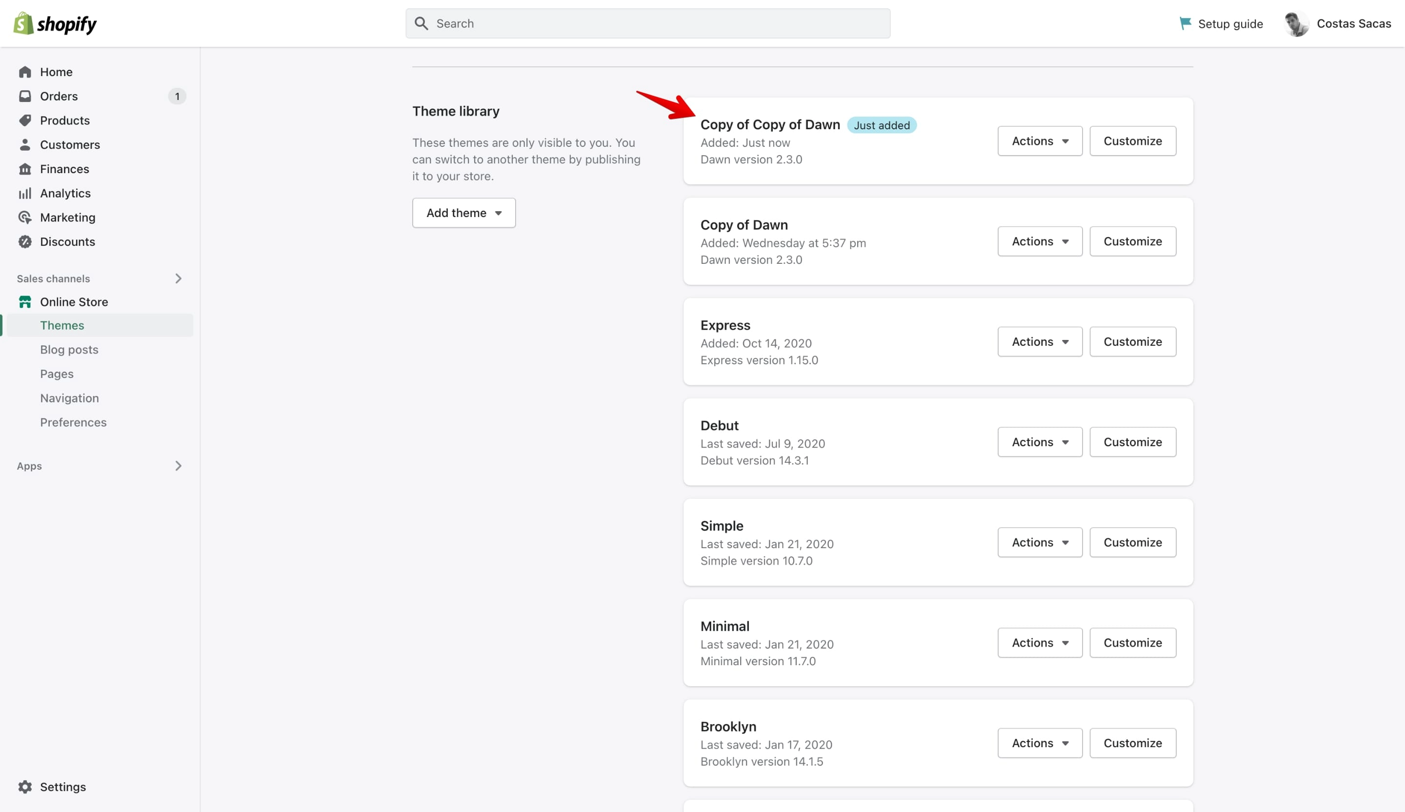 Dawn theme duplication of the duplicate in Shopify