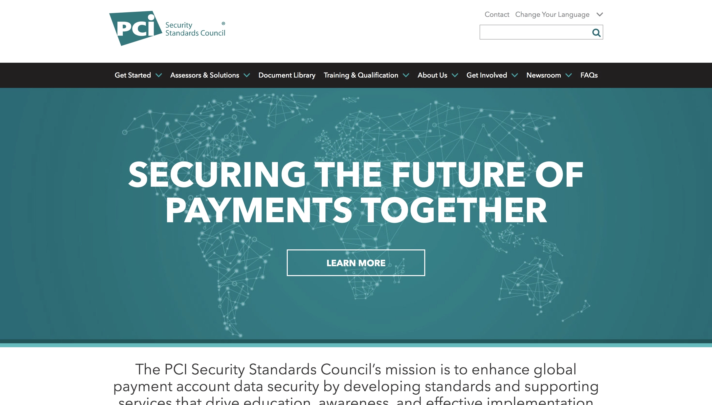 Screenshot of the Payment Card Industry Security Standards Council website