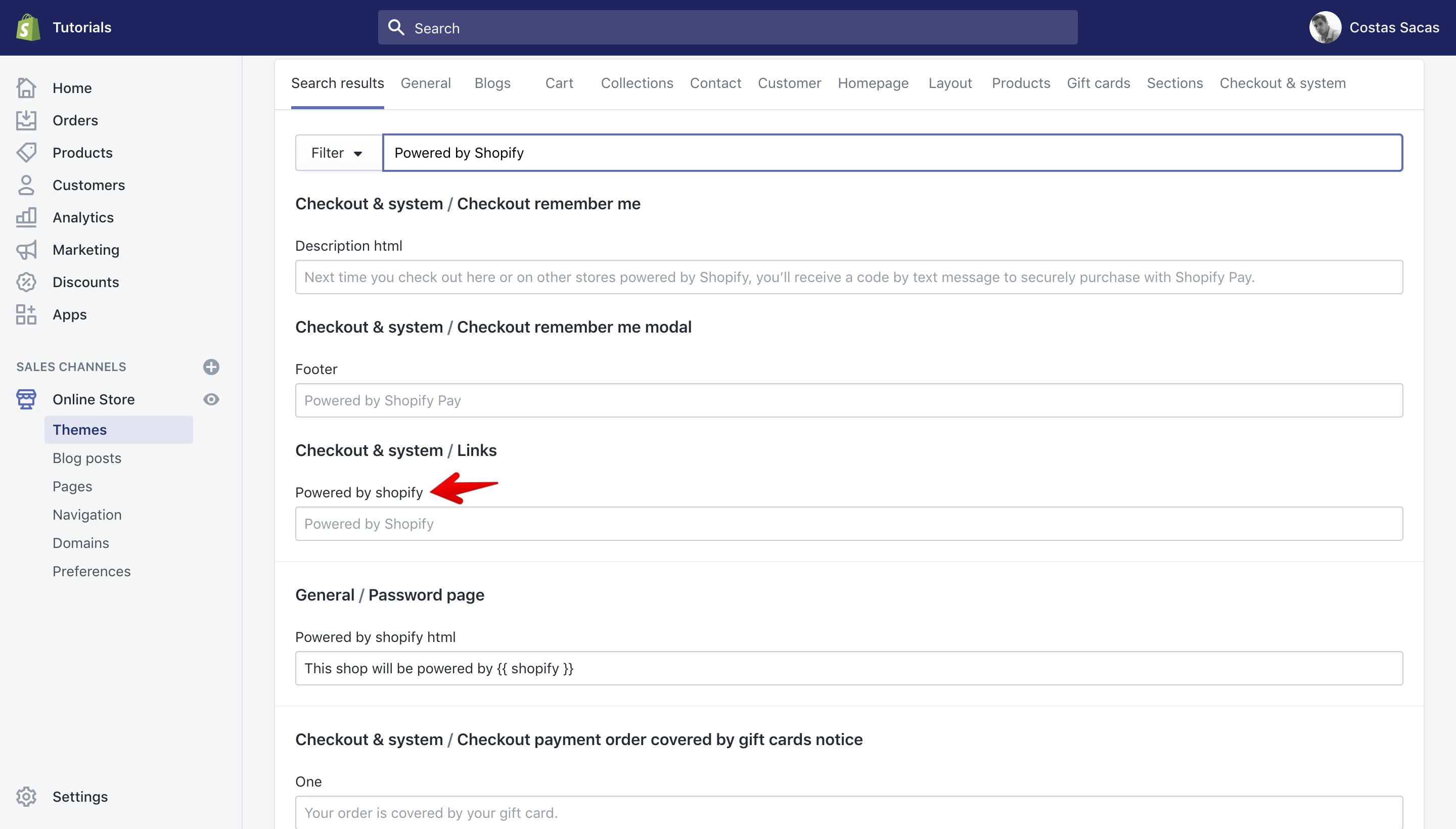 Shopify listing 'Powered by Shopify' copyright results.