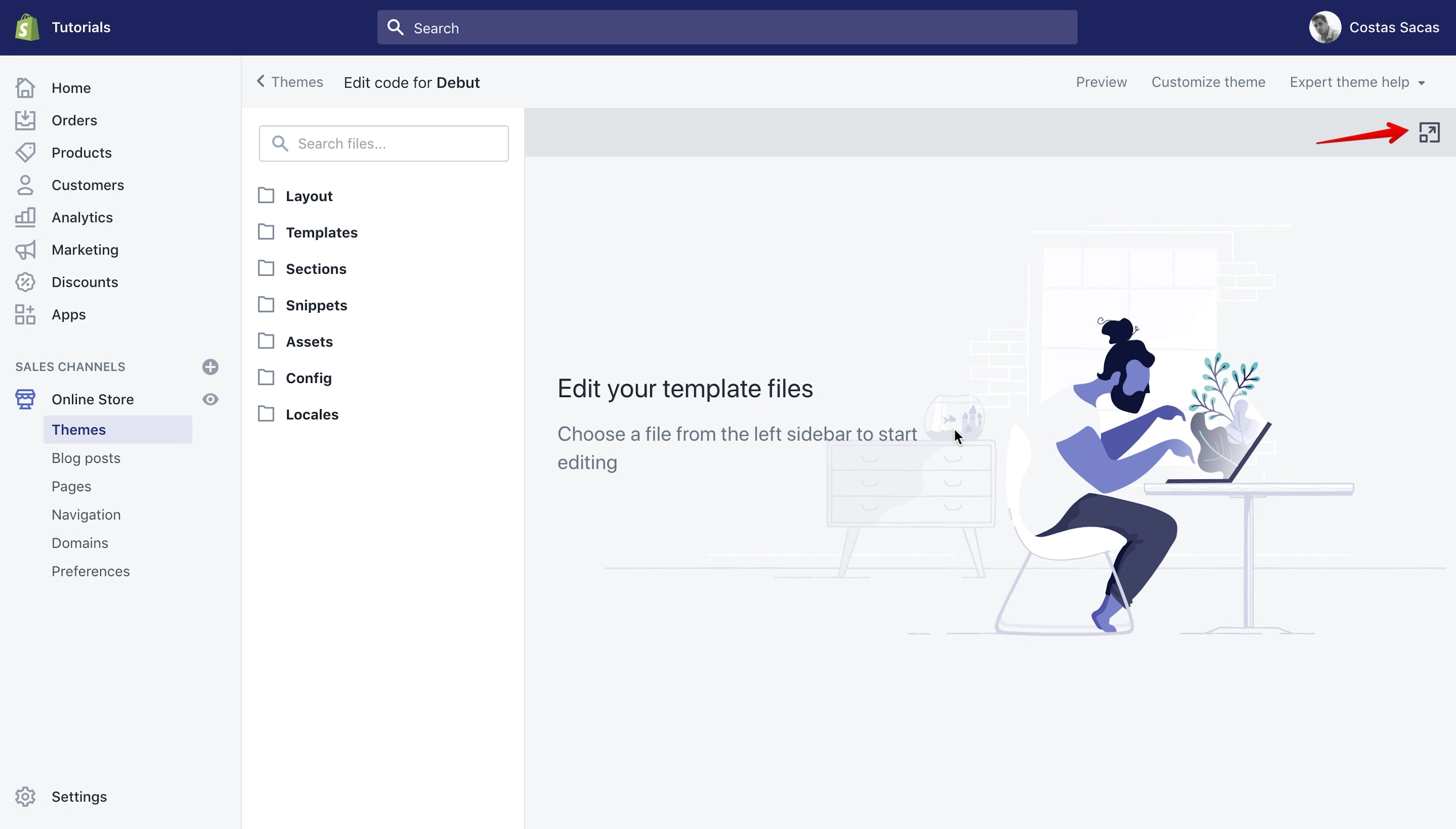 Shopify code editor maximization.