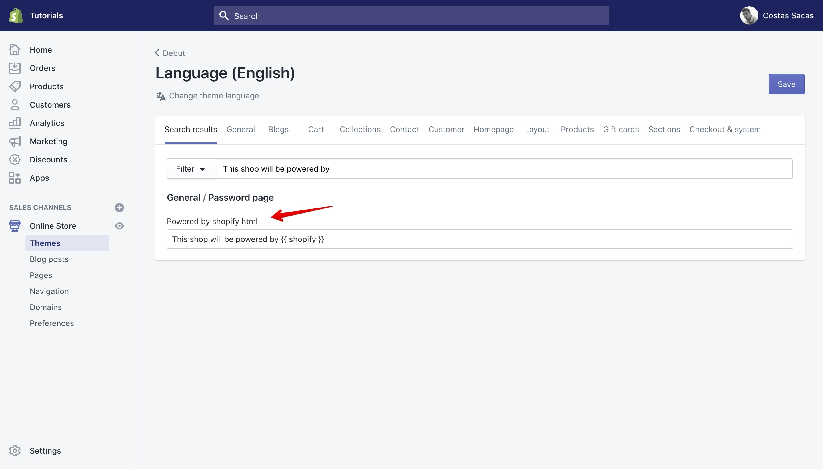 Debut theme Powered by shopify html option we removed.