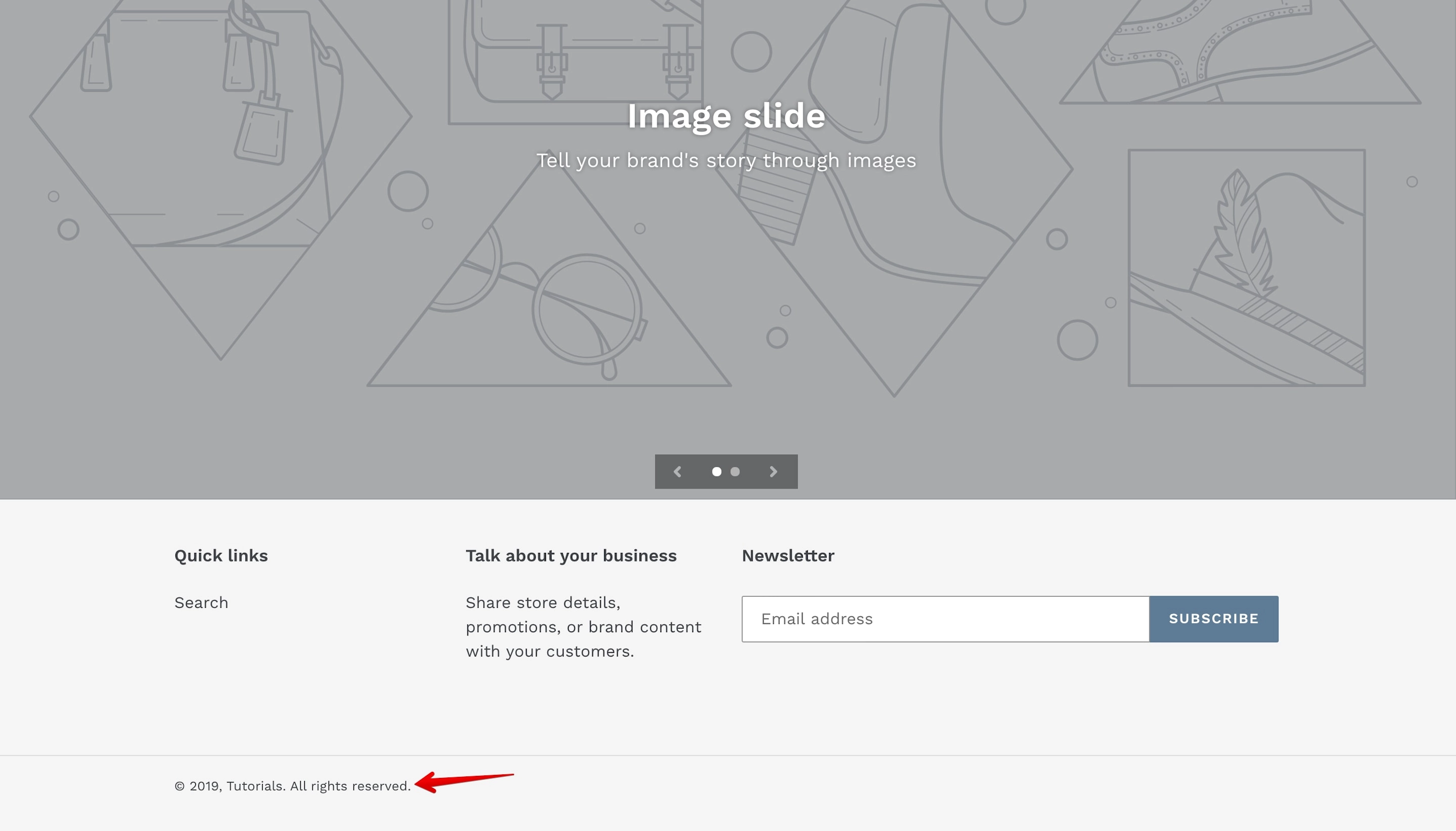 Debut theme Powered by Shopify copyright replaced.