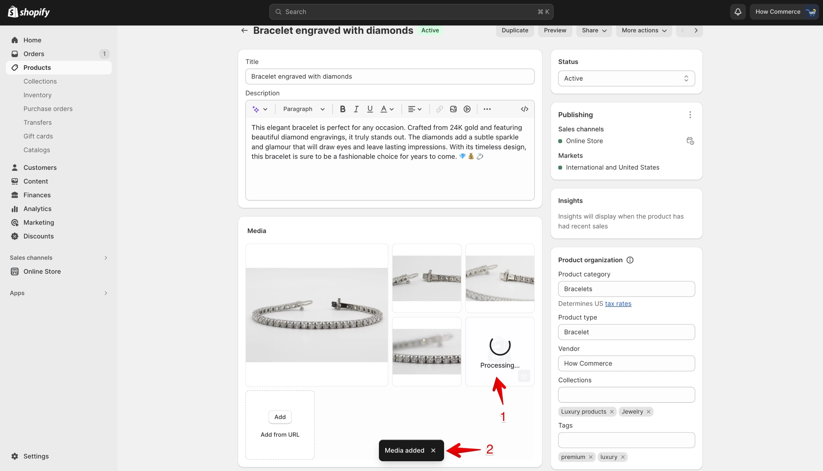 3D model processing status and upload confirmation message in Shopify