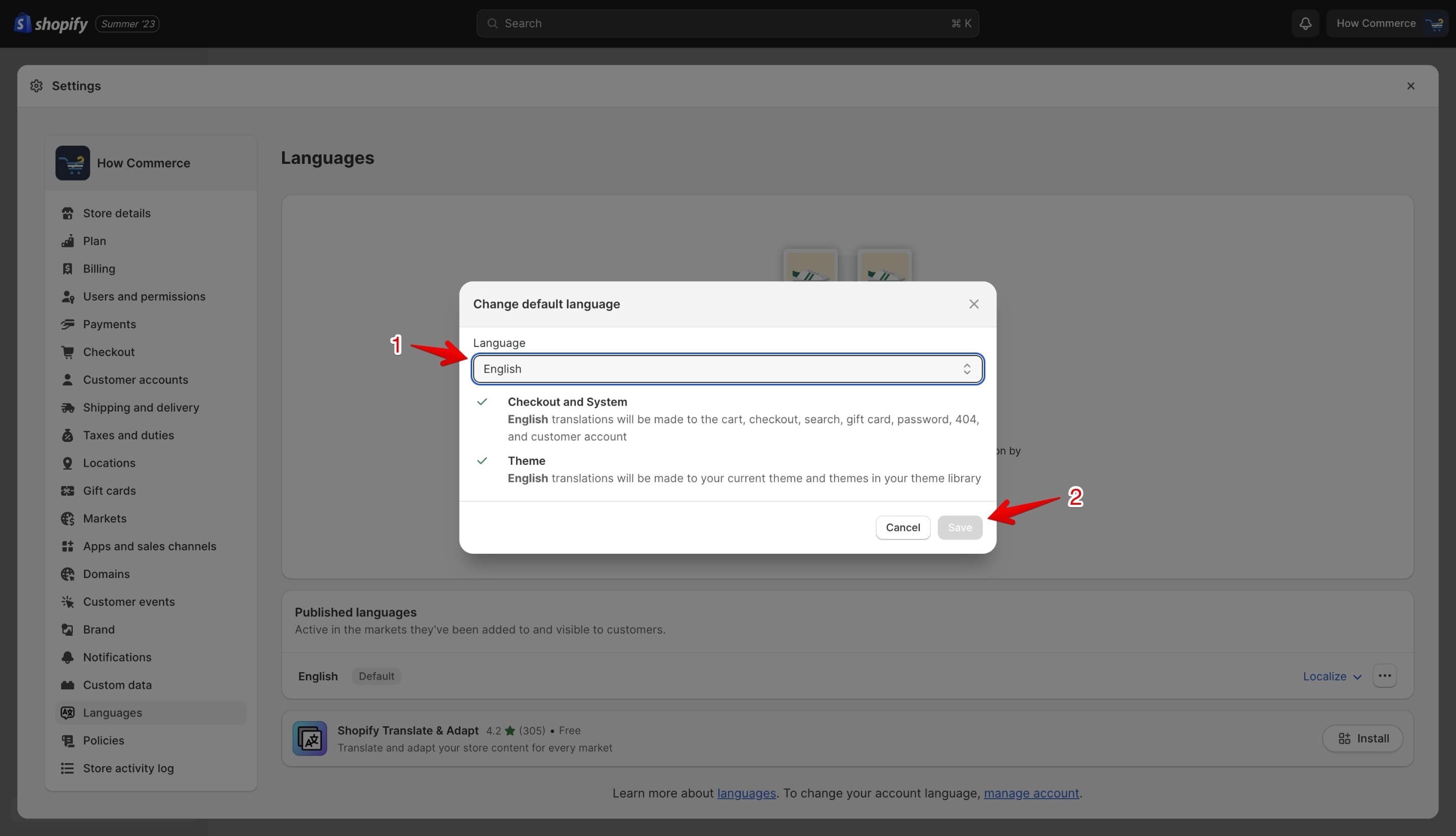 Shopify language selector dropdown