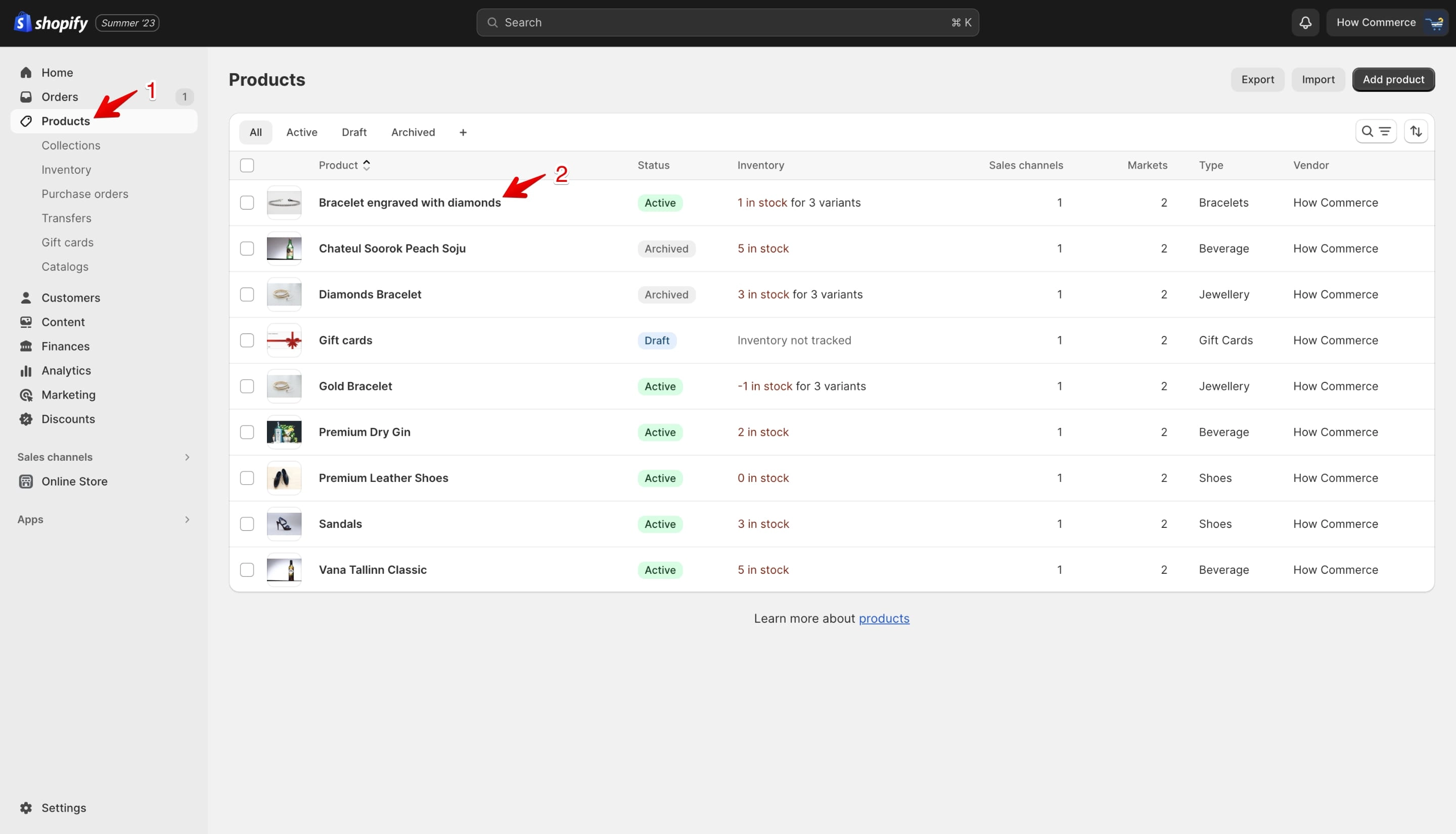 Shopify product listing page