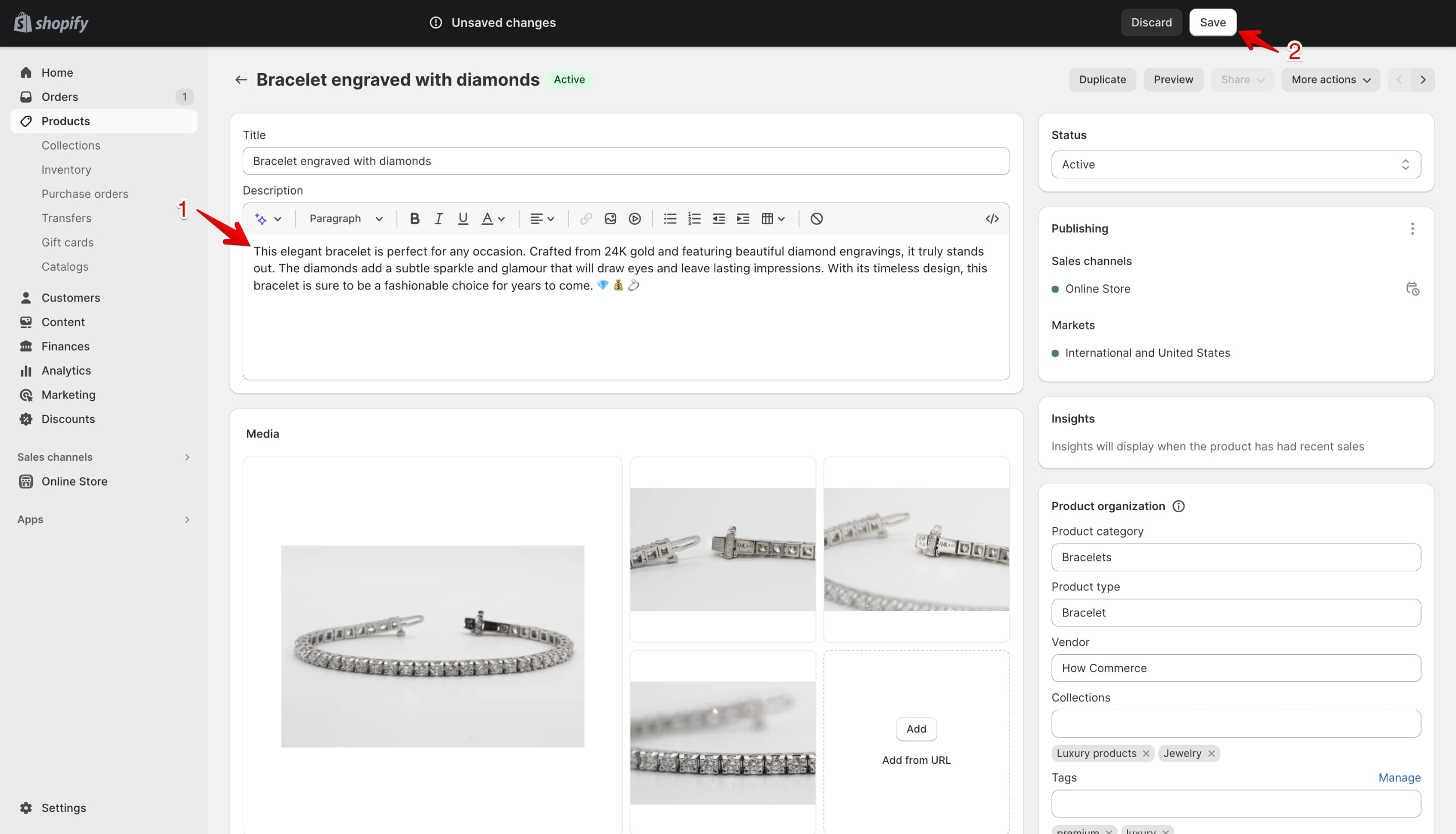 Shopify AI generated product description filled