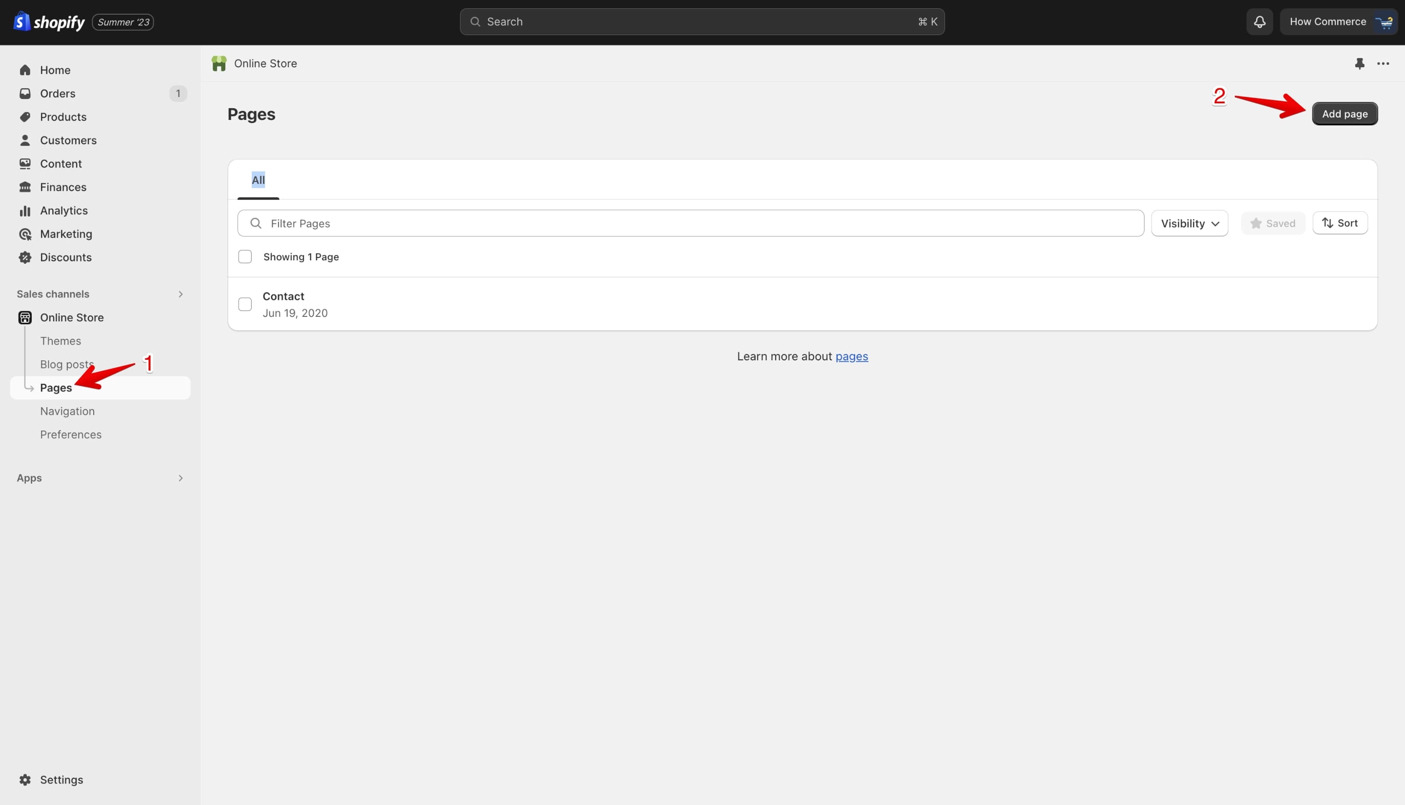 Shopify Pages page
