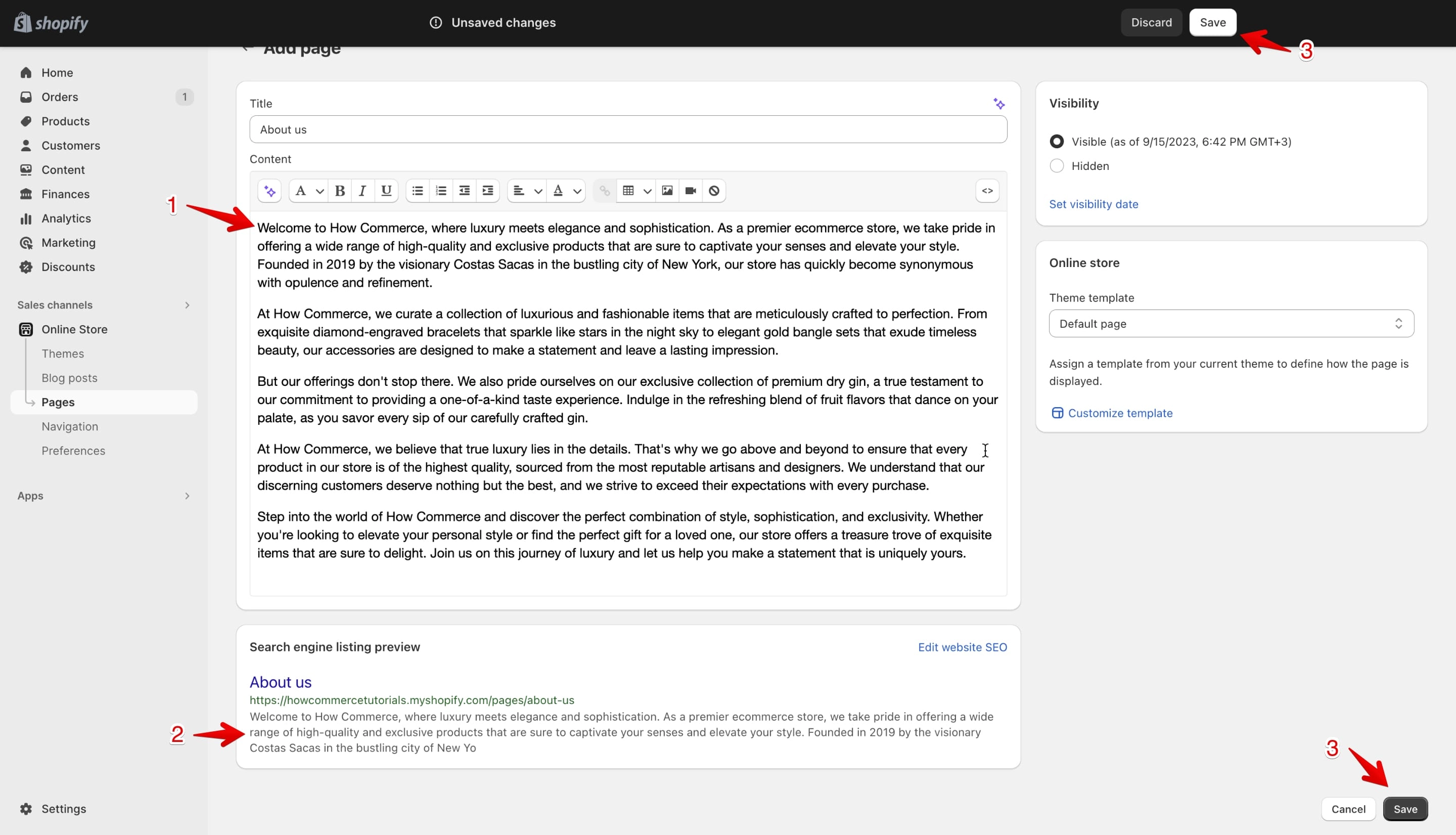 Shopify AI content and SEO preview filled with suggestions