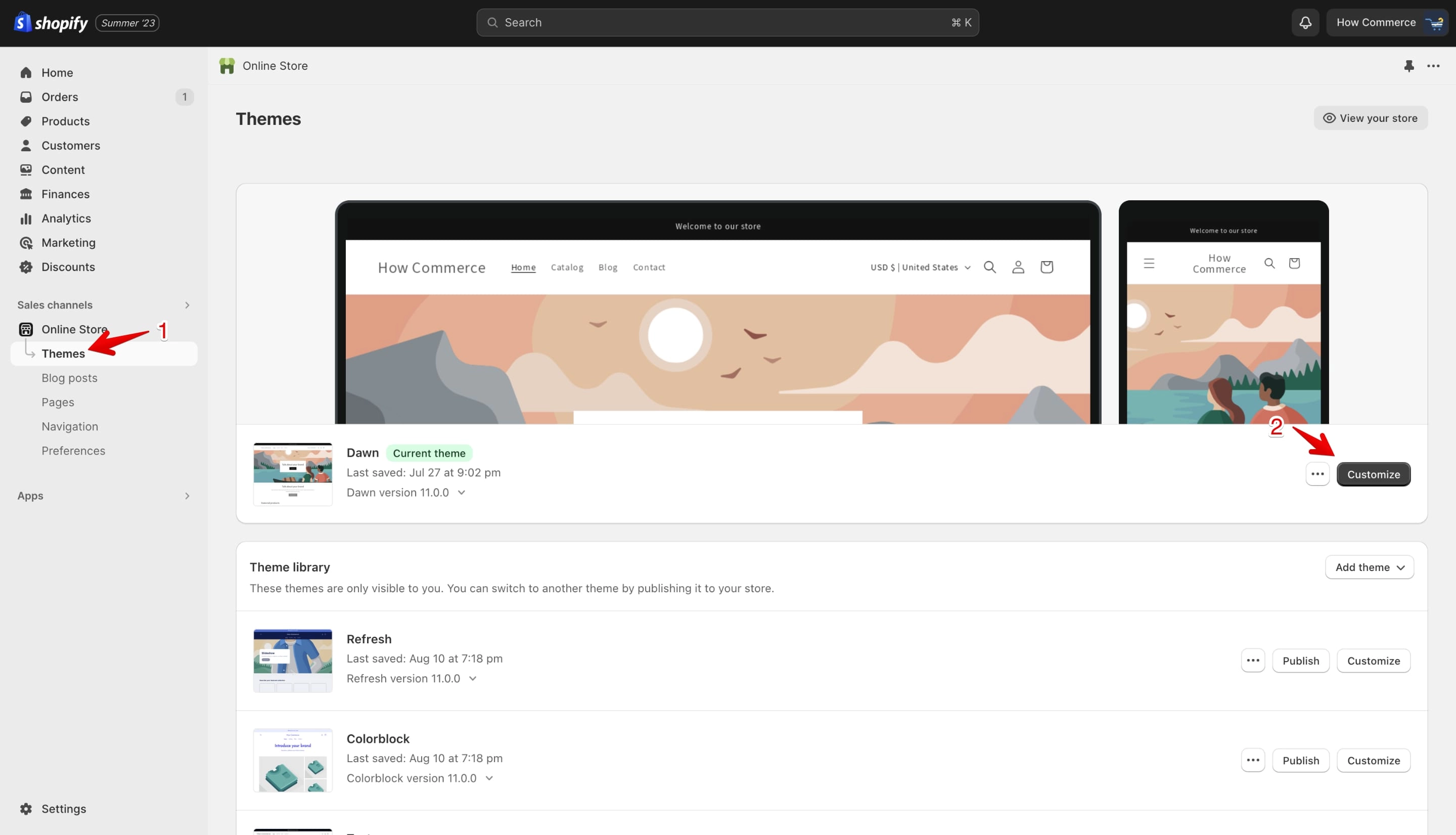 Shopify themes listing page