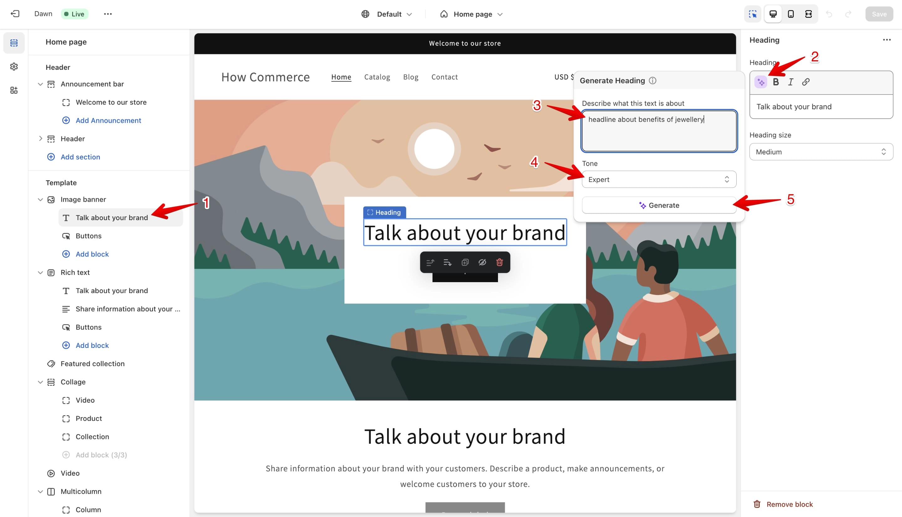 Shopify AI prompting on the theme