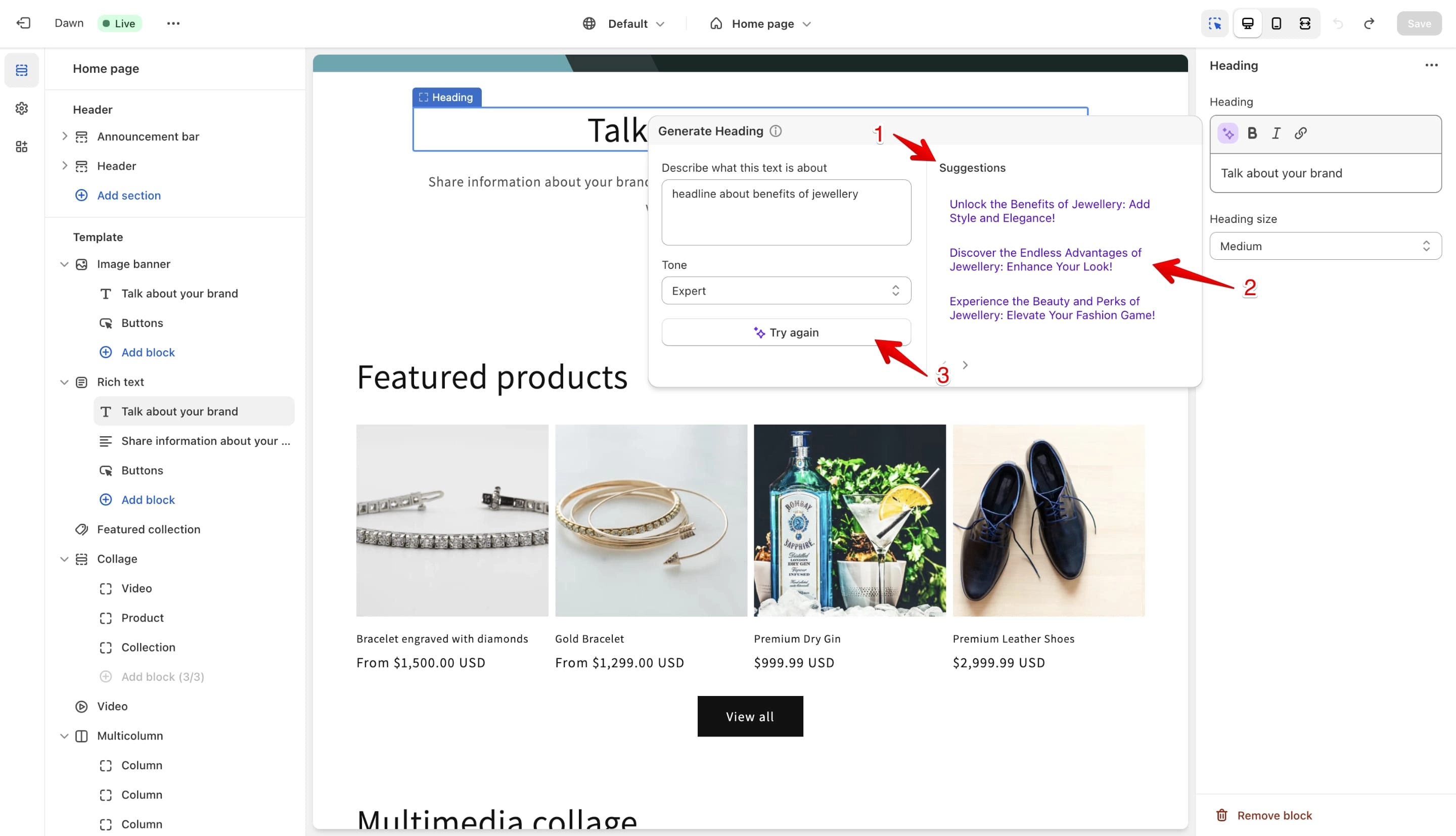 Shopify AI theme suggestions