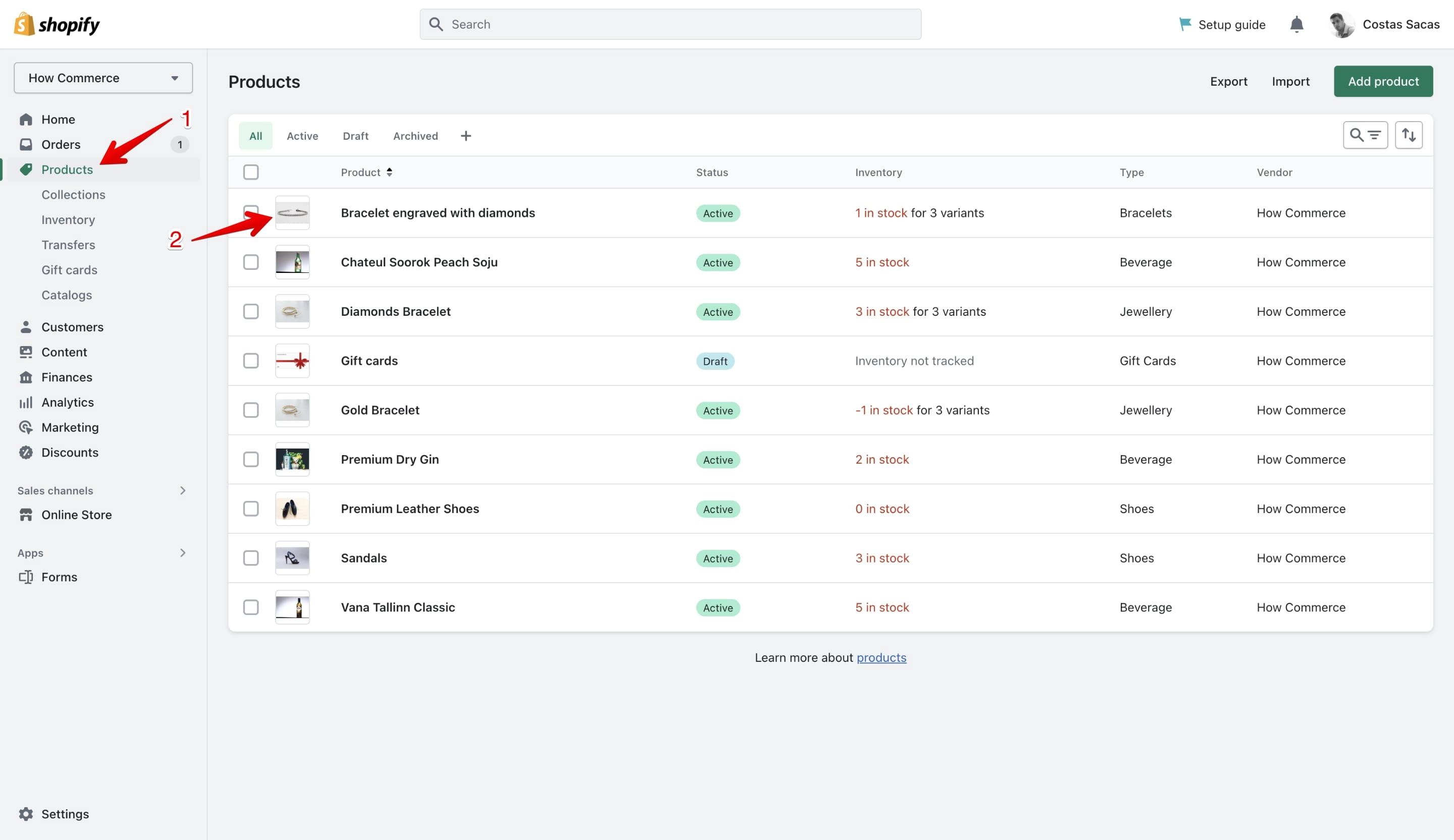 Shopify product listing page