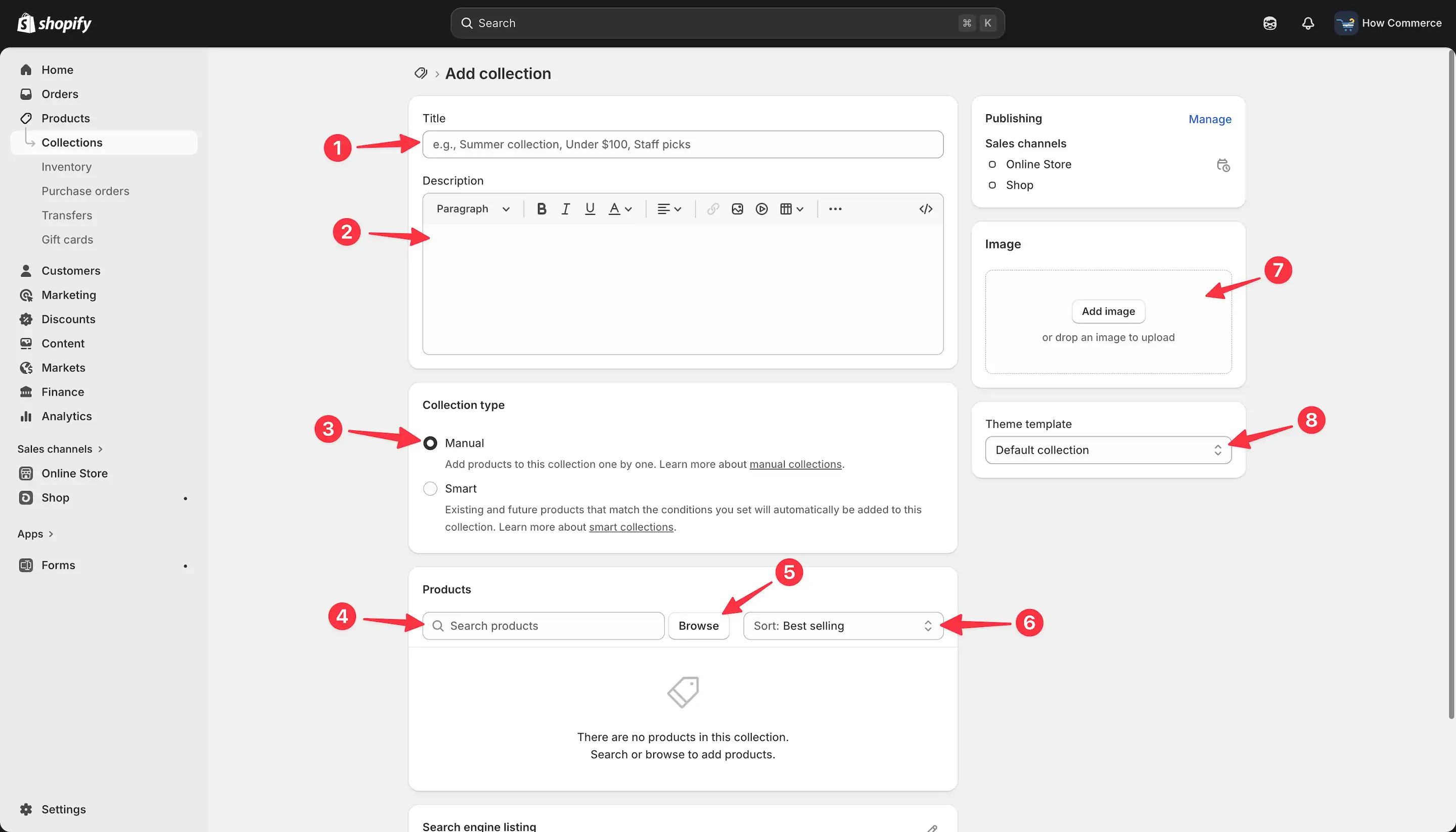 Add Collection page in Shopify admin