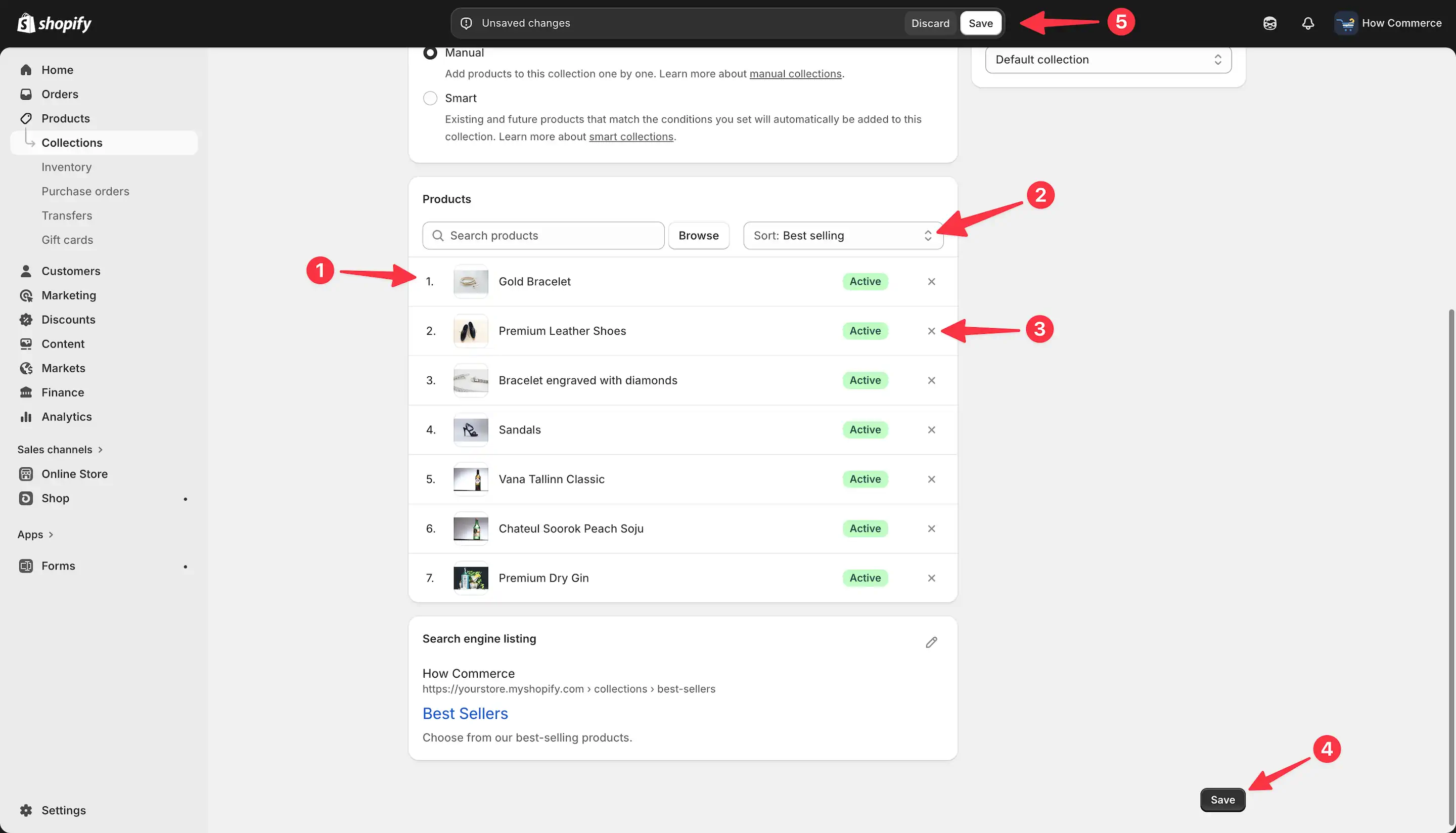 Product assigned to a collection in Shopify admin