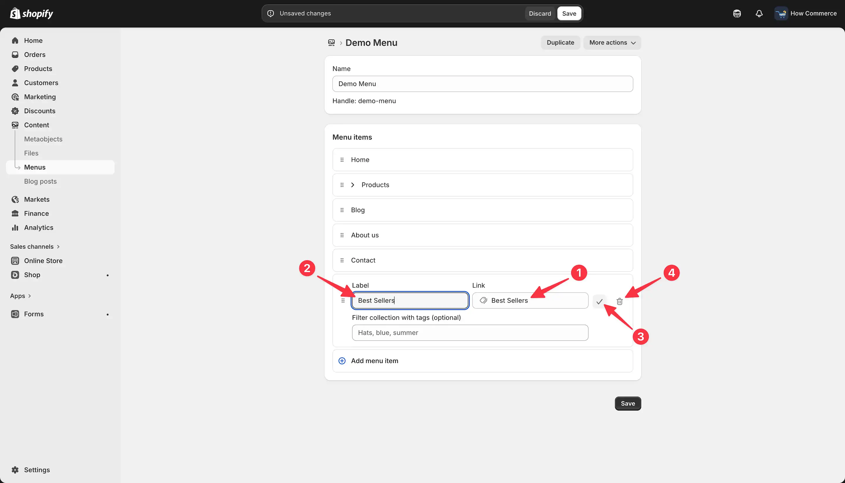 Confirm Best Sellers collection assignment to menu item