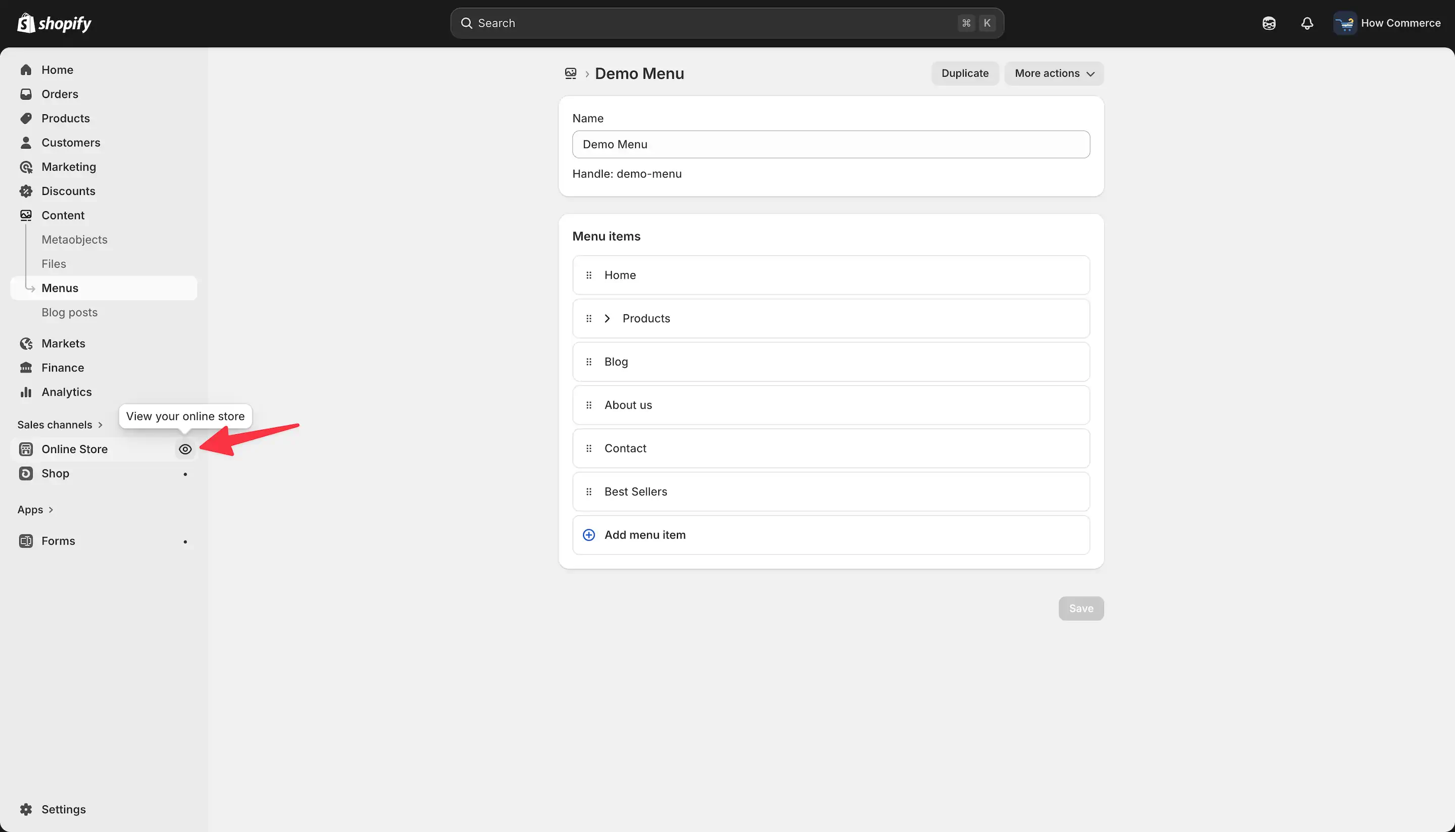 Preview storefront shortcut