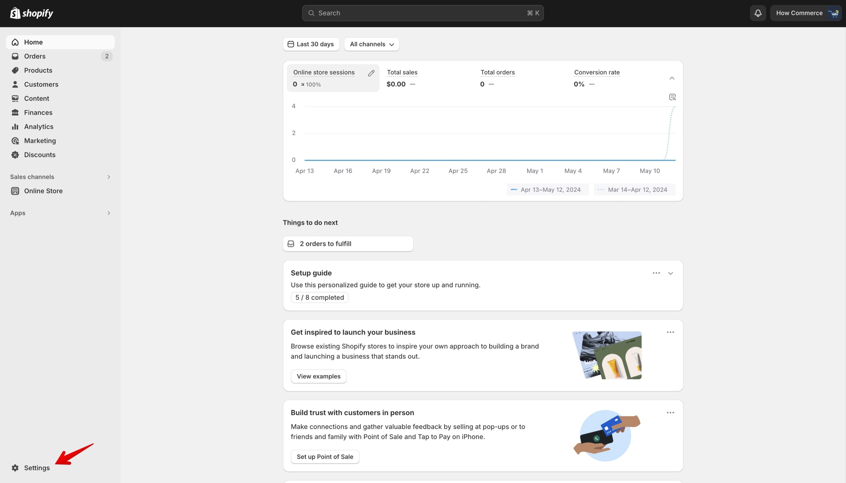 Shopify's Settings menu item