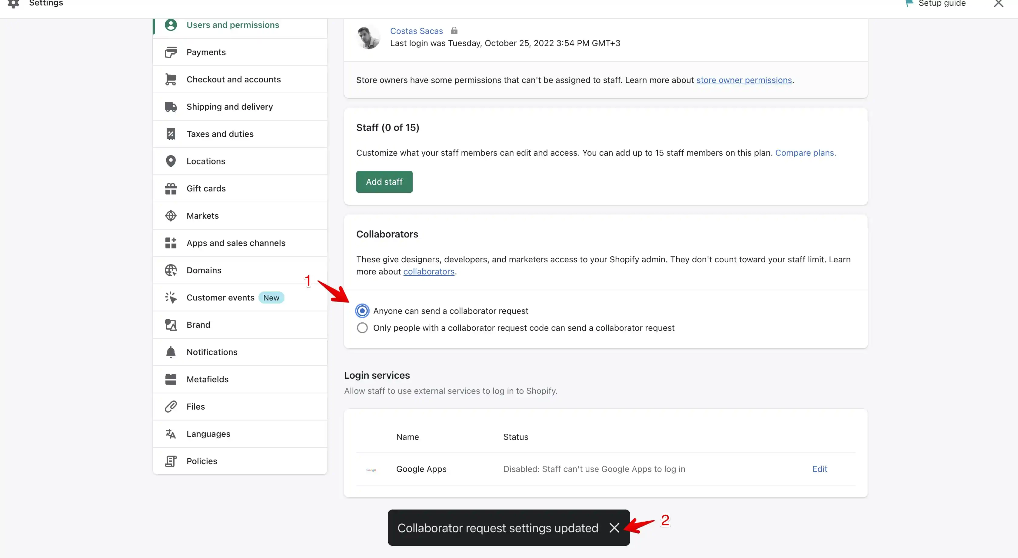 Disabled Collaborator request code
