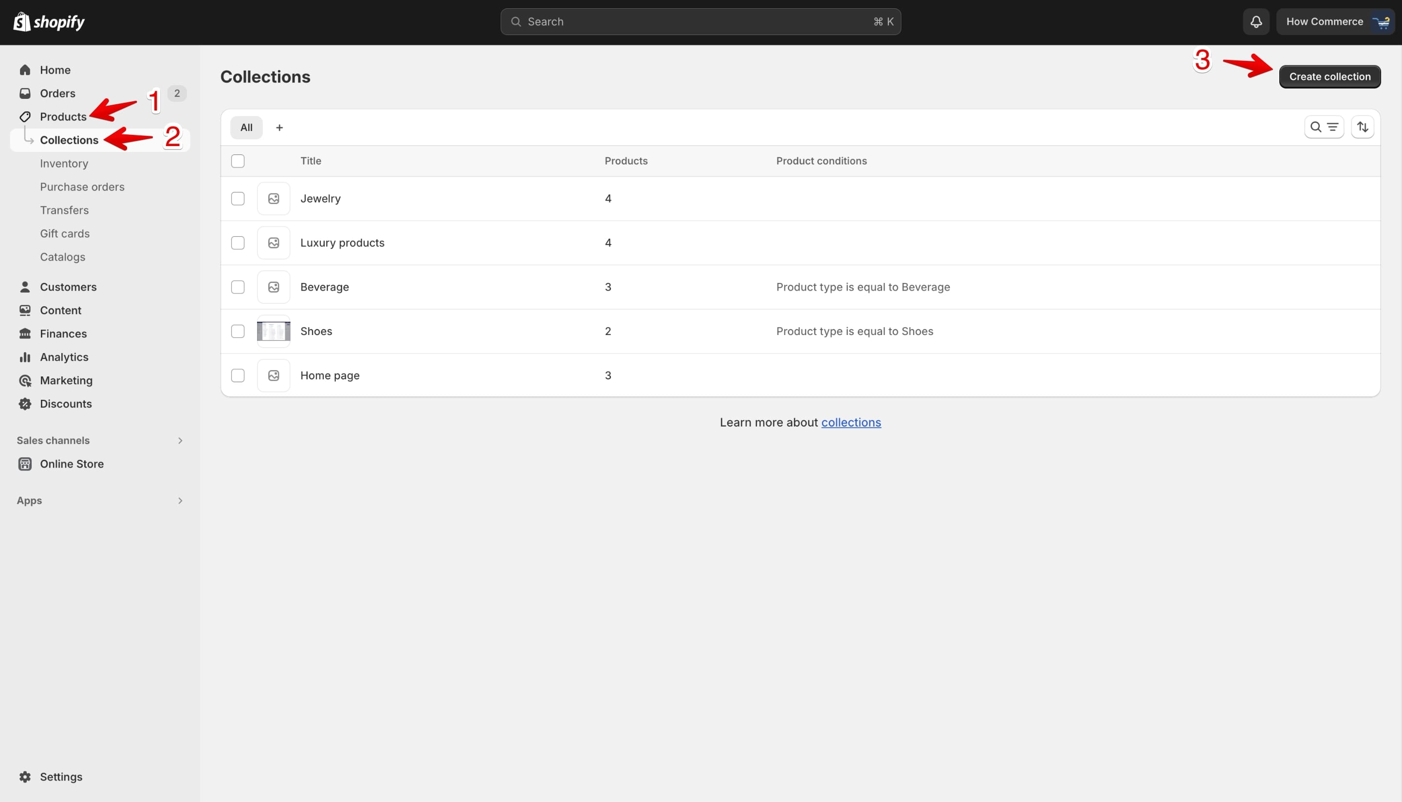Shopify Collections listing page