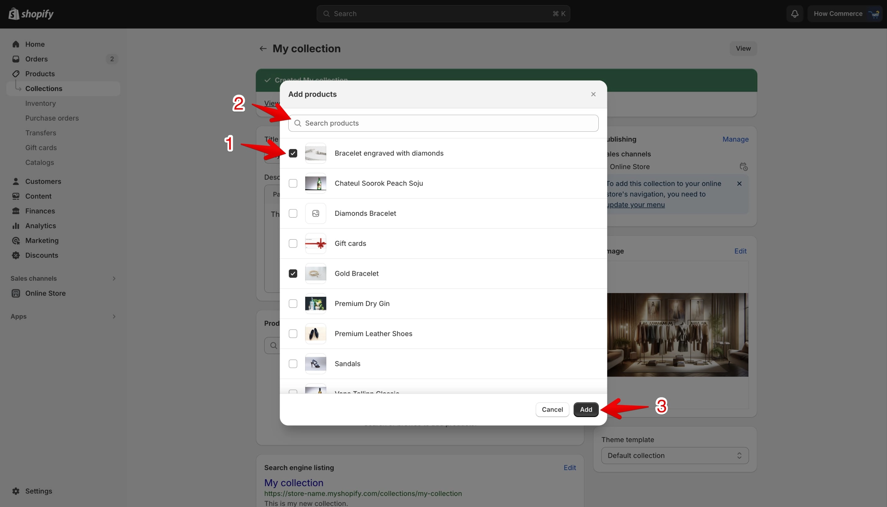 Add products pop-up in Shopify collection