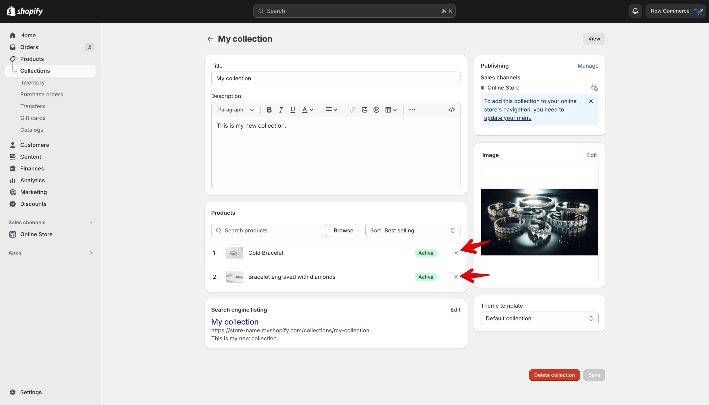 Remove a product on the manual collection edit page on Shopify