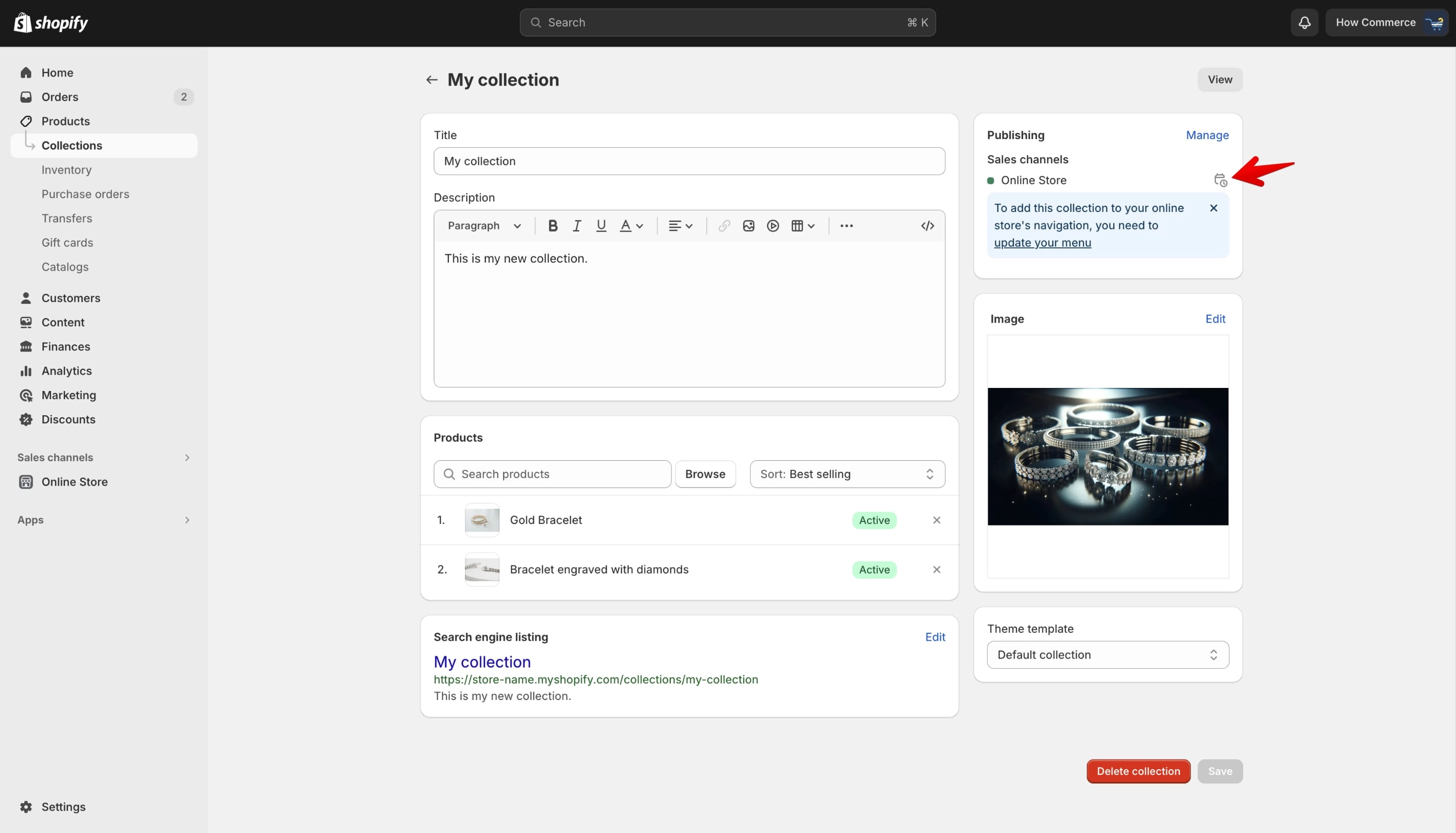 Select a date and time on the collection edit page on Shopify