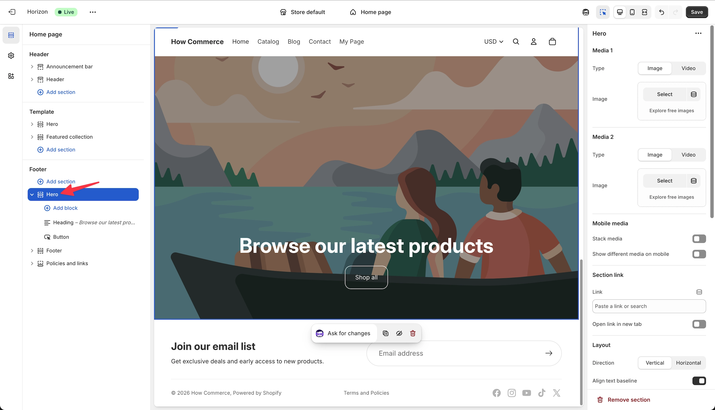 Section duplicated in a different section group inside the Shopify theme editor