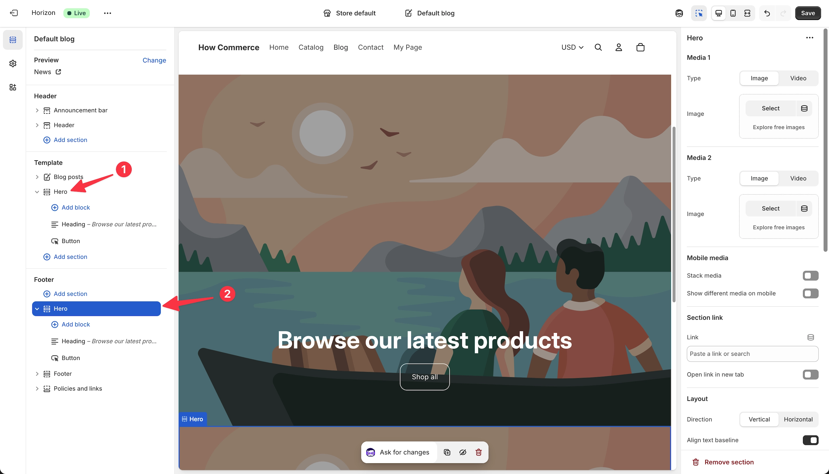 Pasted section inside multiple sections groups in the Shopify theme editor