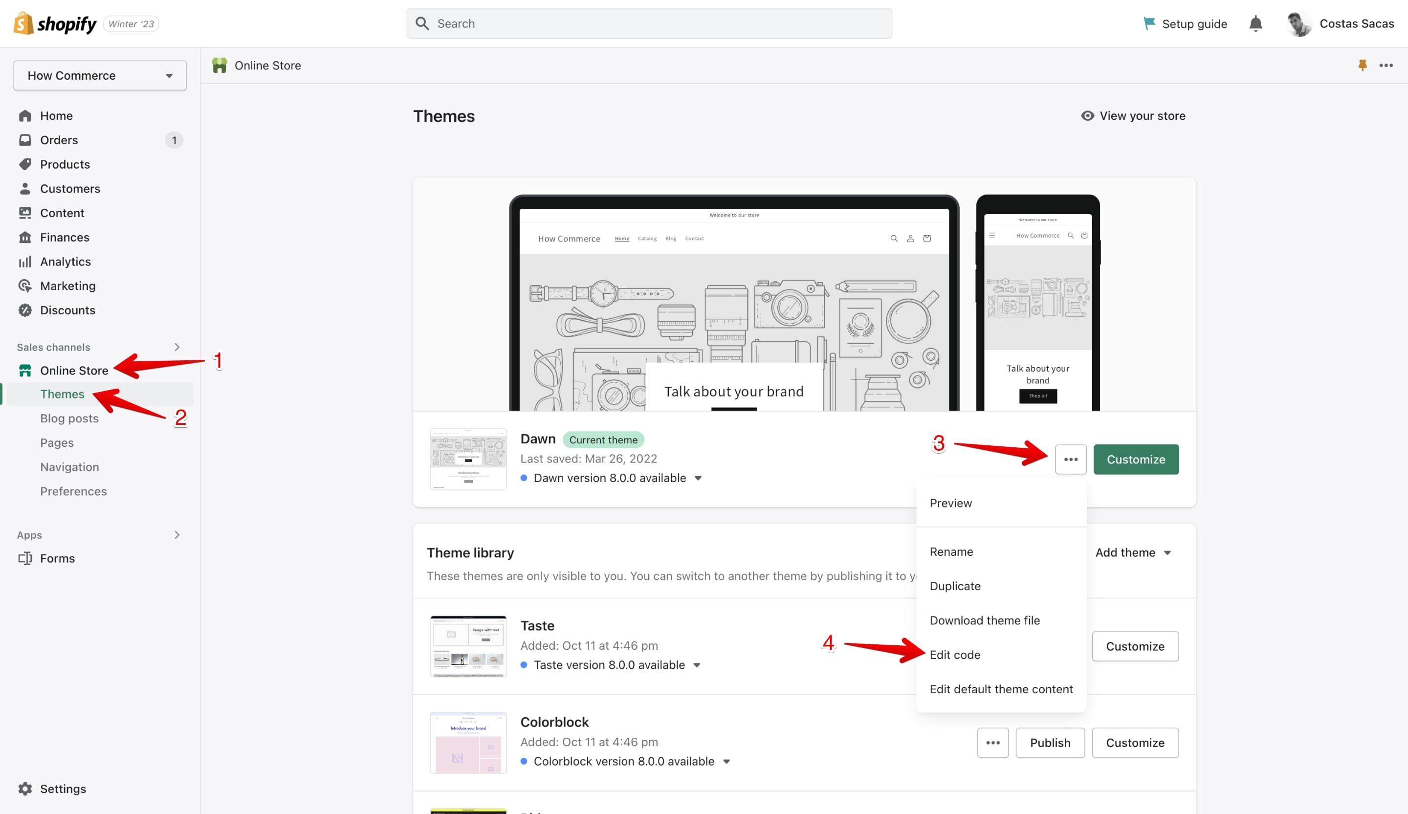Shopify themes page