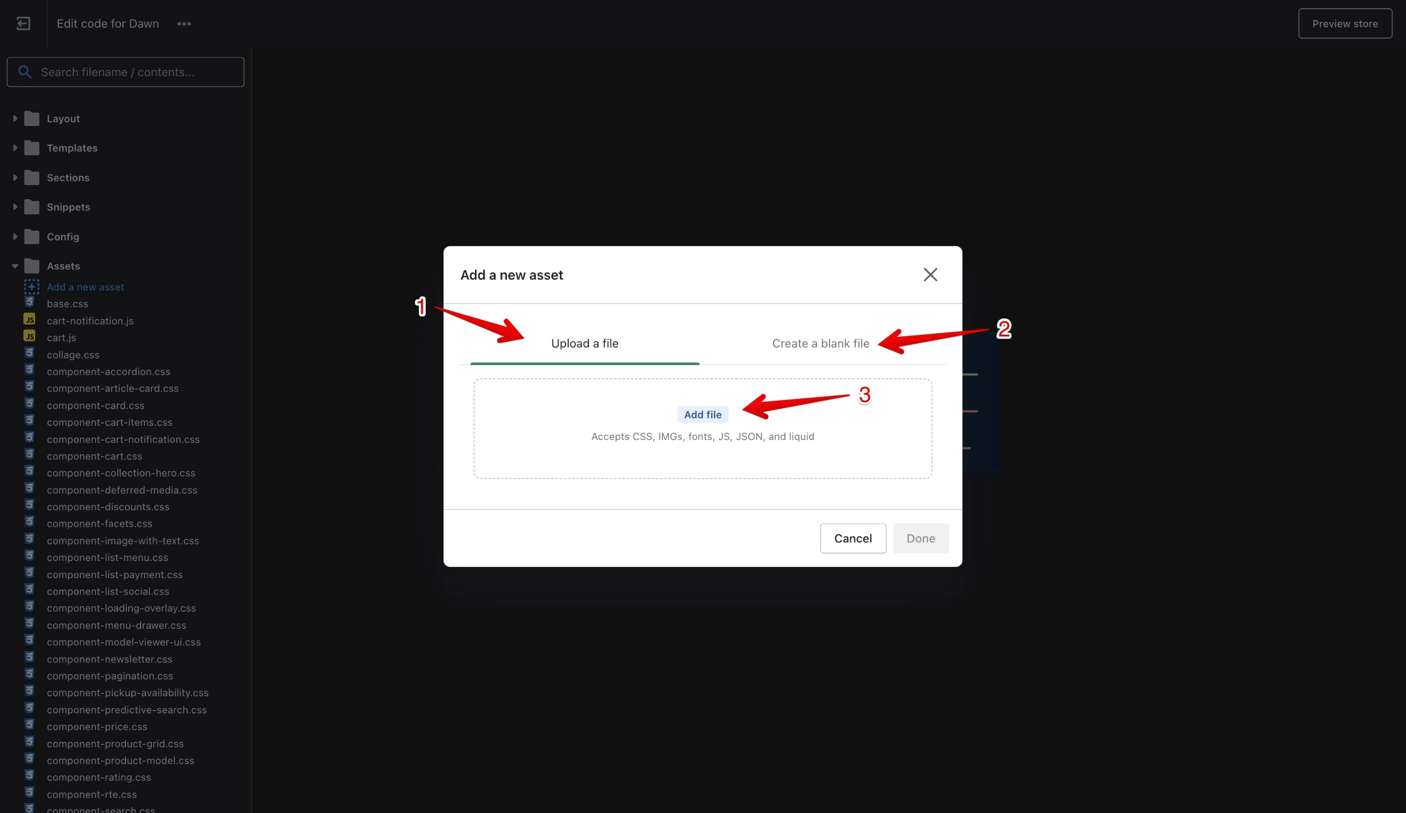 Add a new file pop-up