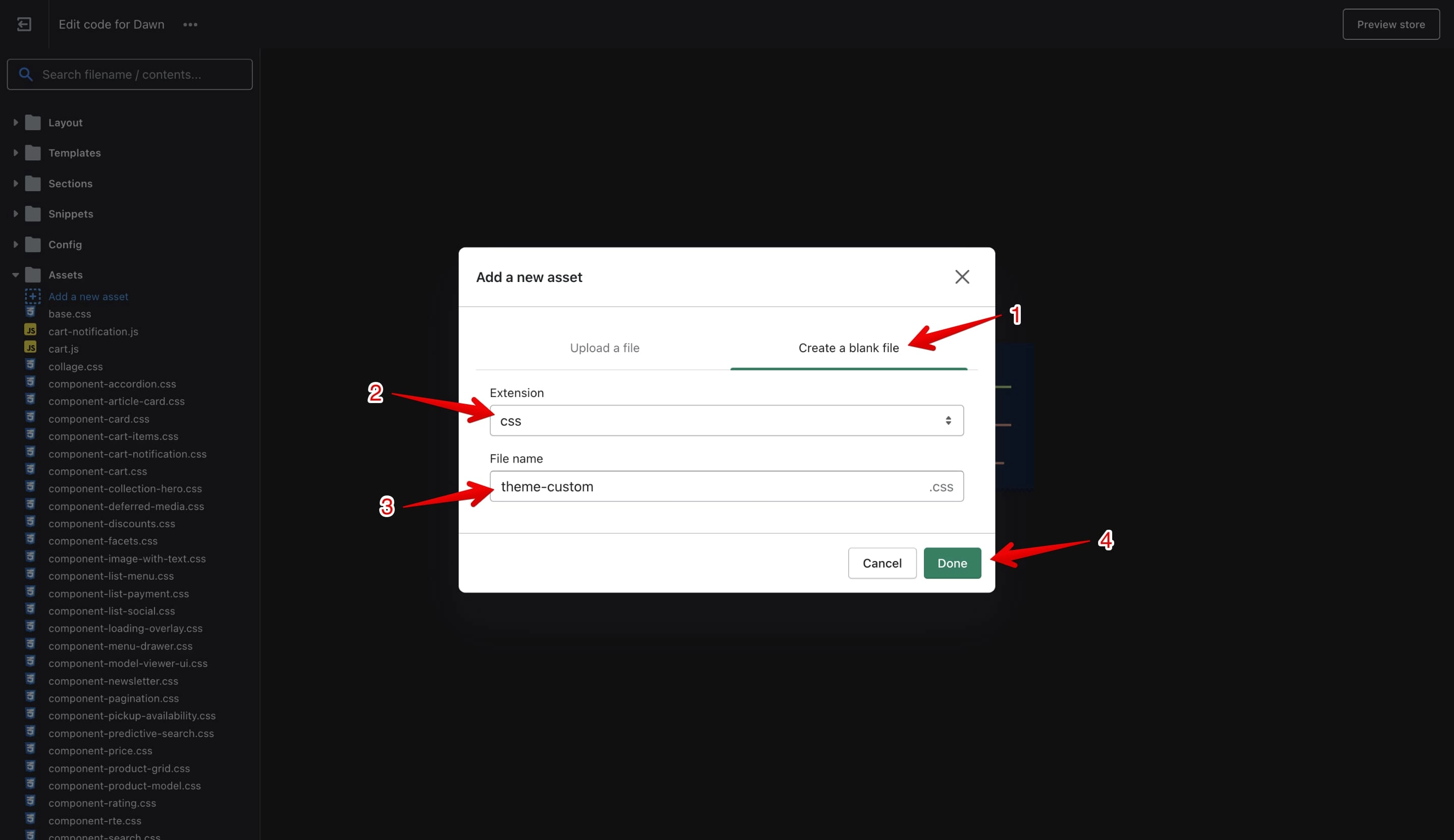 Create a blank file interface showing extension dropdown and file name input field