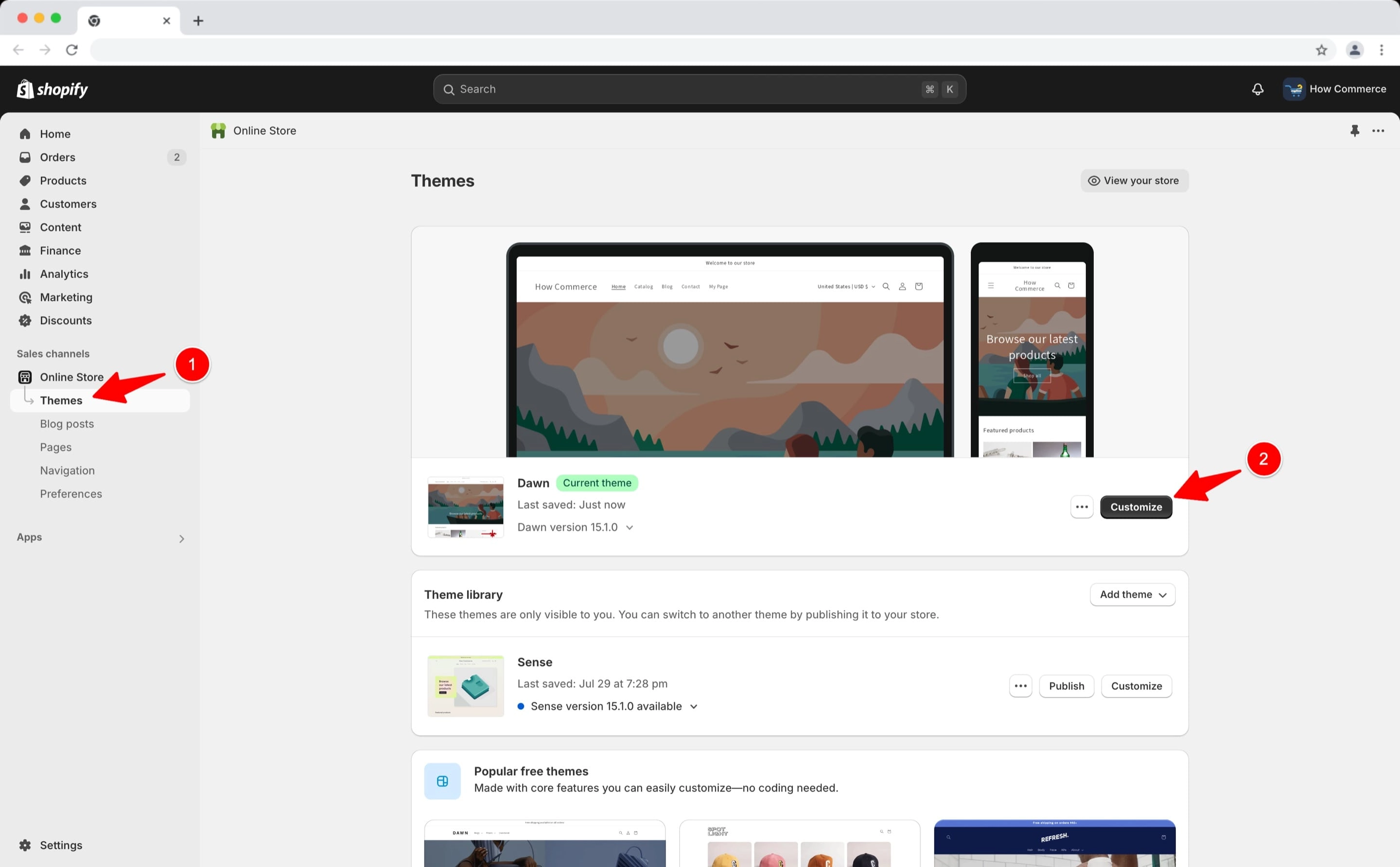 Shopify themes page