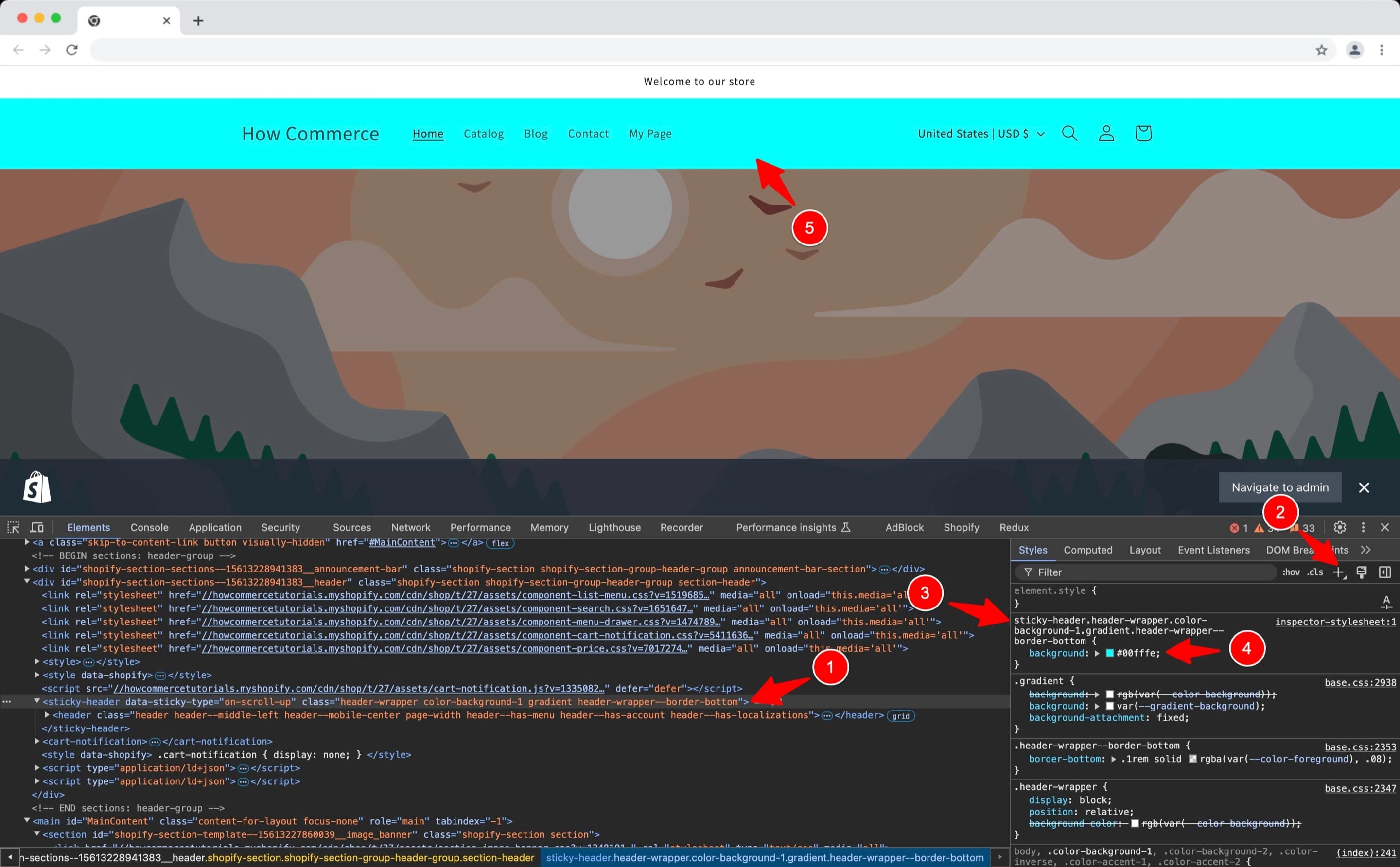 Added a new color on the header element inside the Chrome Developer tools