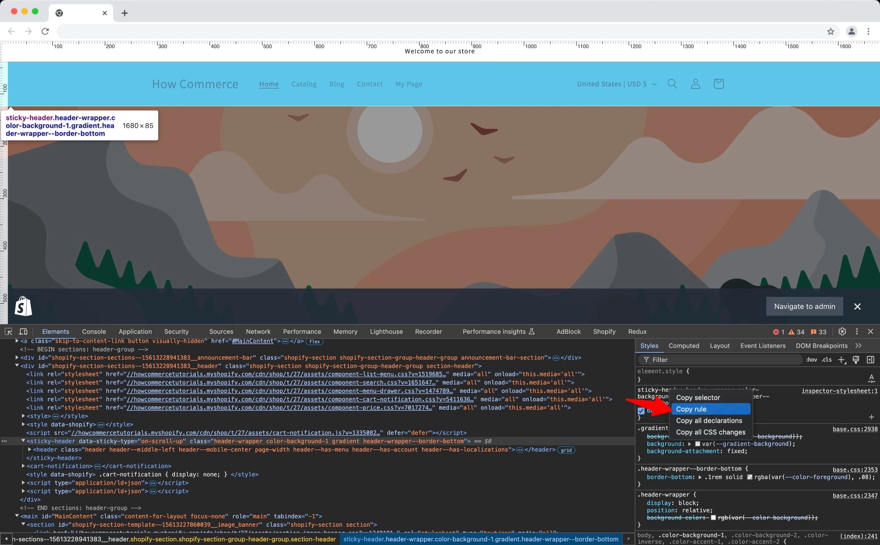 Copy CSS rule from Chrome Developer tools contextual menu