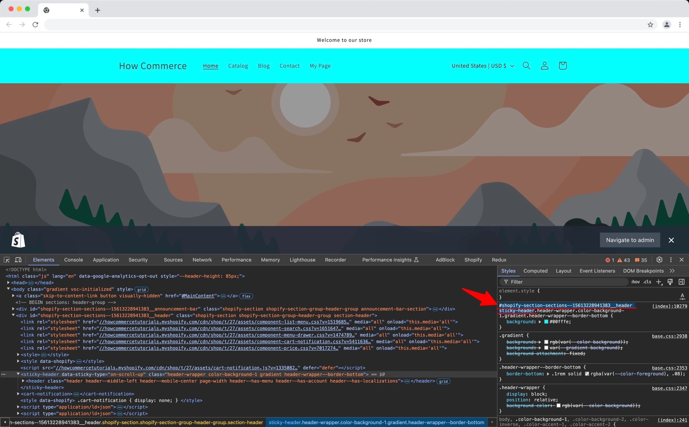 The CSS ID added by Shopify for scoping section styles