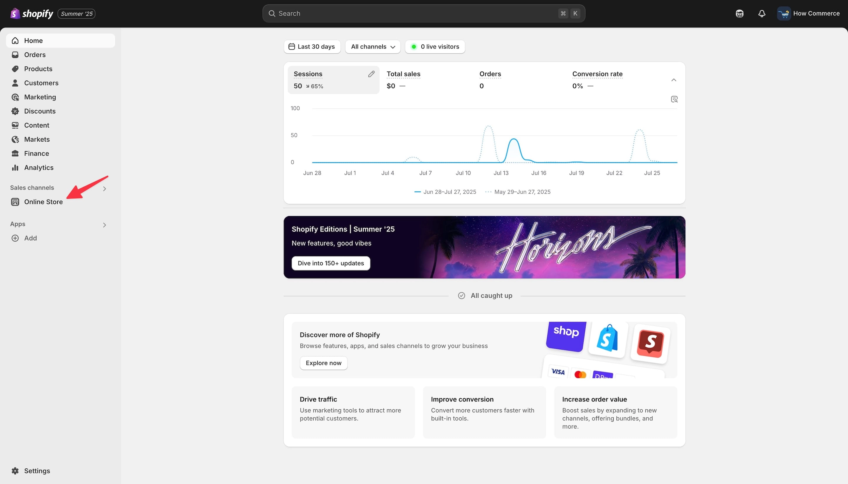 Shopify admin page.